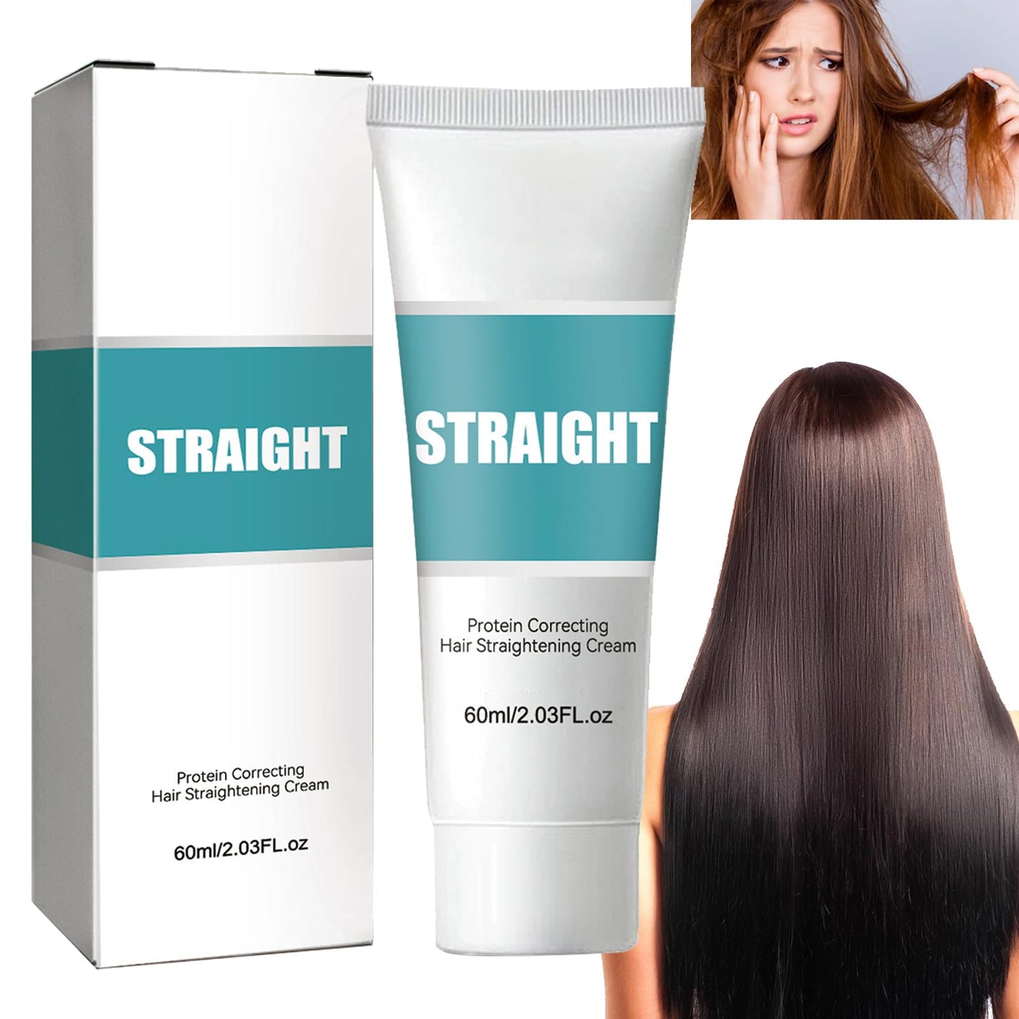 GNAUMORE Hair Protein Correcting Cream,Protein Correcting Hair Straightening Cream Treatment,Collagen Hair Straight Cream,Anti Frizz Moisturiser for Curly Straight Dry Damaged & Frizzy Hair,60ml
