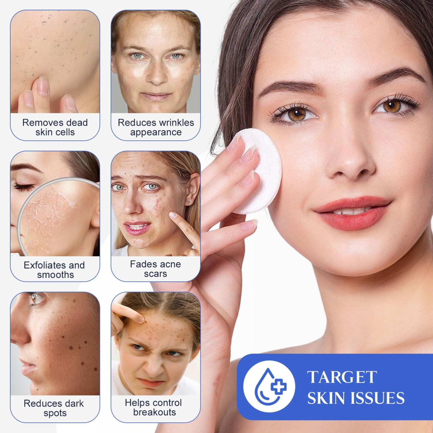 ISBEAUSOLS 60pcs Glycolic Acid Face Pads - Salicylic Acid Face Exfoliator Pad - Gentle Exfoliation Facial Pads - Vitamin C & E for Deep Nourishment Toner Cleansing Wipes