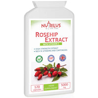 Rosehip Extract 120 Capsules 5000mg - High Strength Vegan Supplement - Rosa canina with Vitamin C - Bones & Cartilage - UK Made