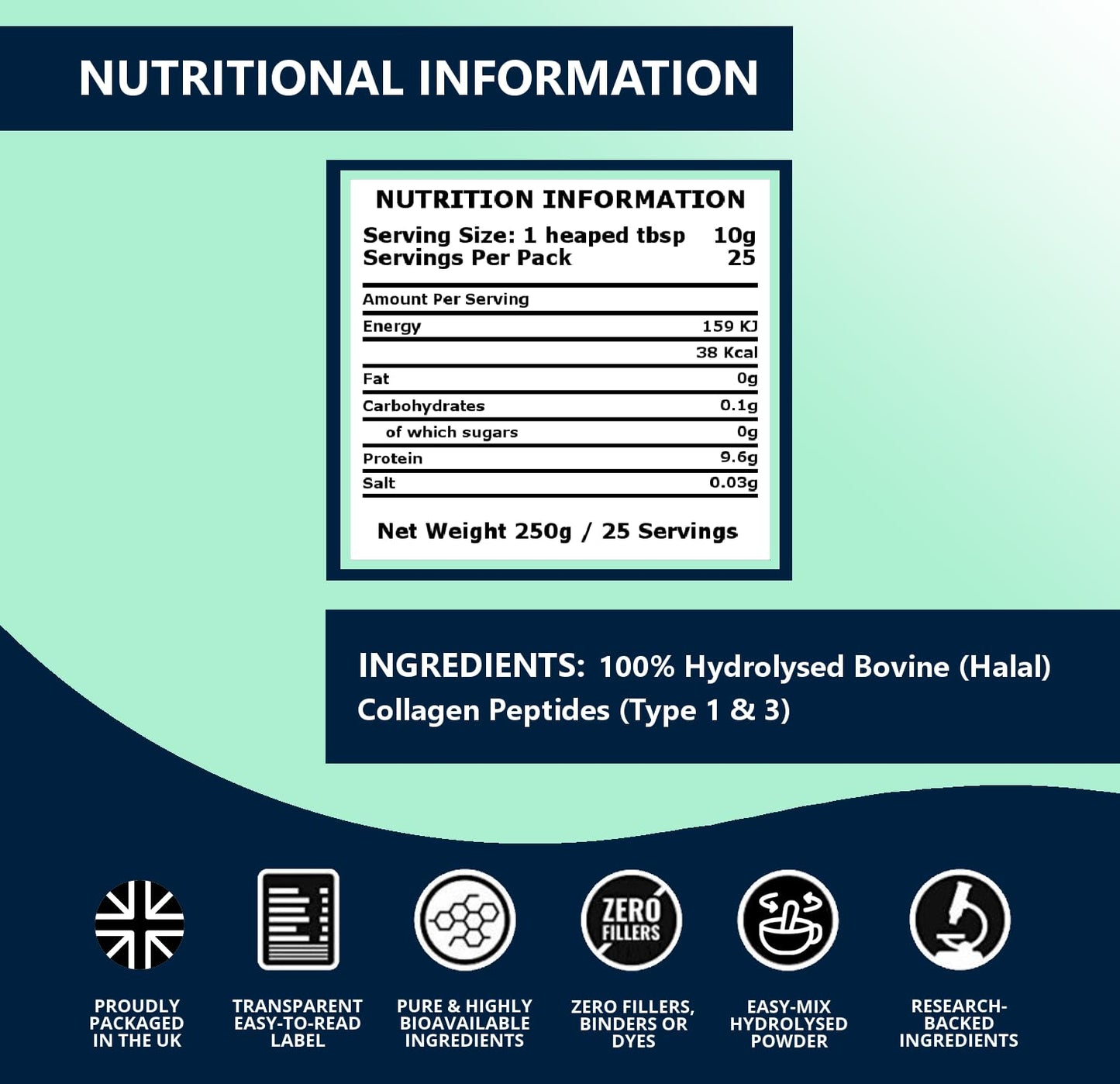 DEENVIDA NUTRITION Halal Bovine Hydrolysed Collagen Peptides Powder, Type 1 & 3 Collagen, for Hair, Skin, Nails and Joints, for Women & Men, Gluten-Free & Dairy-Free Protein, Unflavoured, DeenVida Nutrition