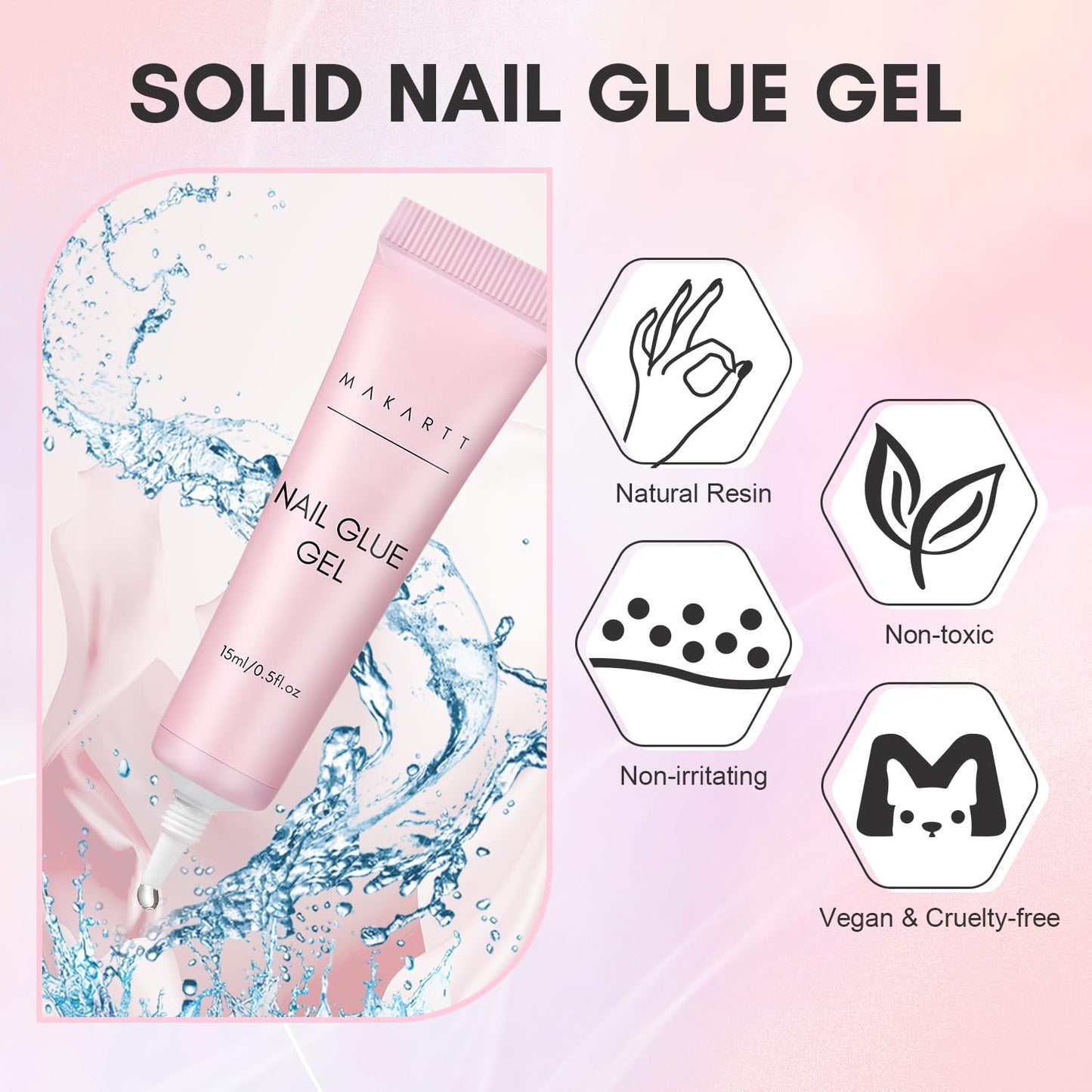 Makartt Nail Glue Gel for Press On Nails, Extra Strong 3 in 1 Solid Nail Glue for False Nail Tips, Long-Lasting 3D Gel for Acrylic Decoration, Curing Required,30 ML
