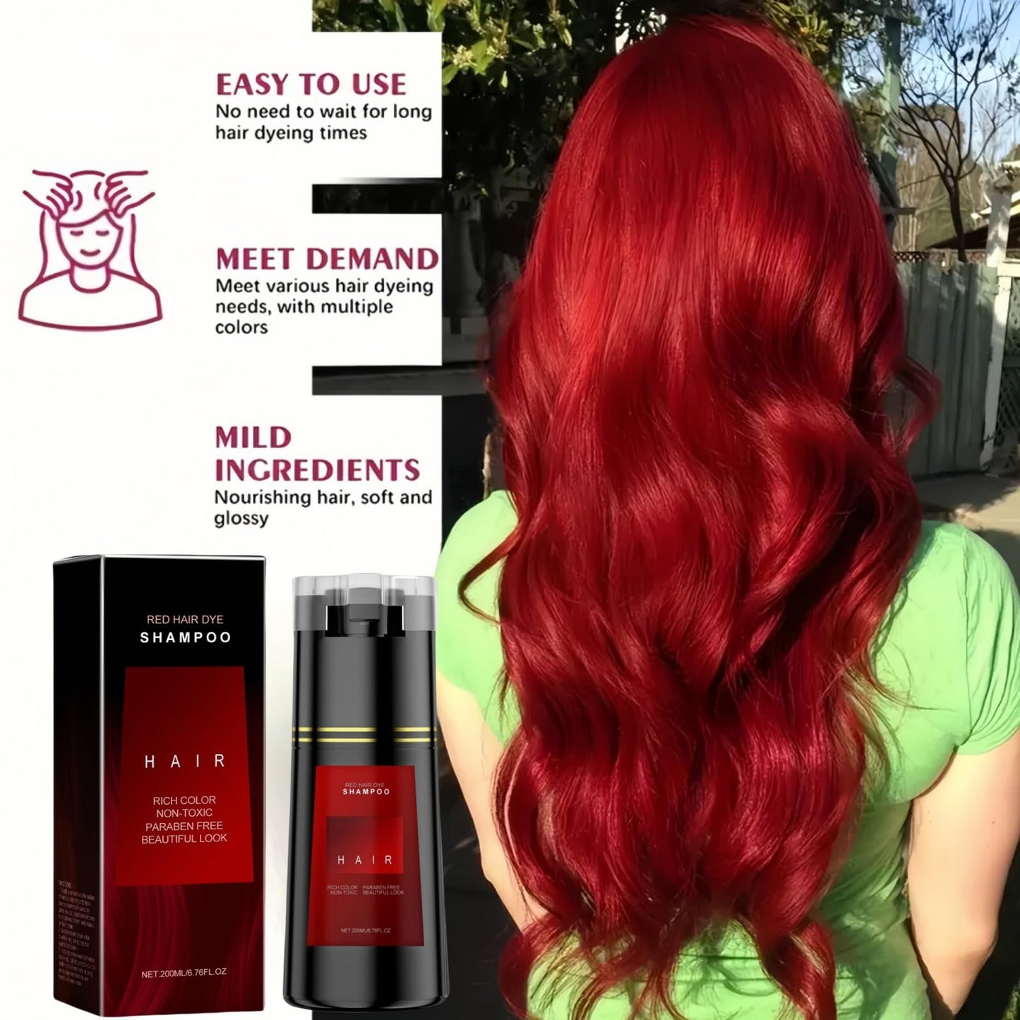 SingHao Polar Hair Dye Shampoo,3-In-1 Sham/poo for Color Treated H/air,Ha/ir Colour Sha/mpoo for Grey Hai/r Coverage,Home Hair D/ye Pu/re Plant Extract,Ha/ir Care Instant Dye Sh/ampoo,Anti Grey Shampoo(Red)