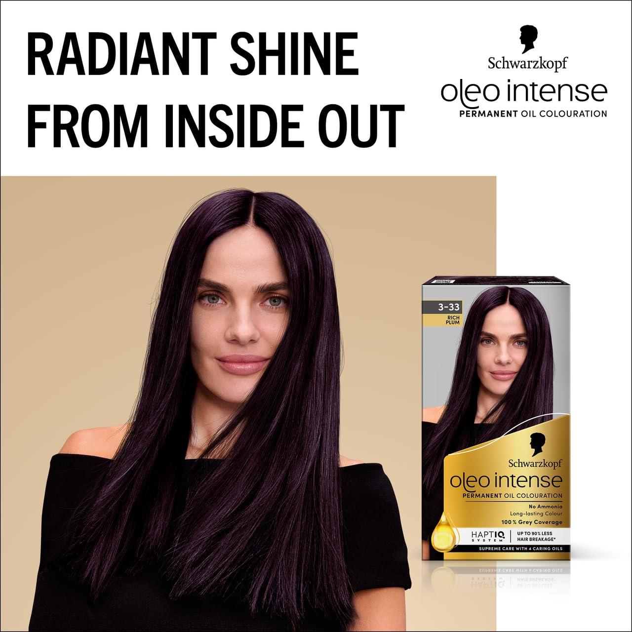 Schwarzkopf Oleo Intense Permanent Oil Colour 3-33 Rich Plum Hair Dye, 100% Grey Coverage, Conditioner With HaptIQ System, Long-Lasting Colour, Ammonia Free Hair Dye