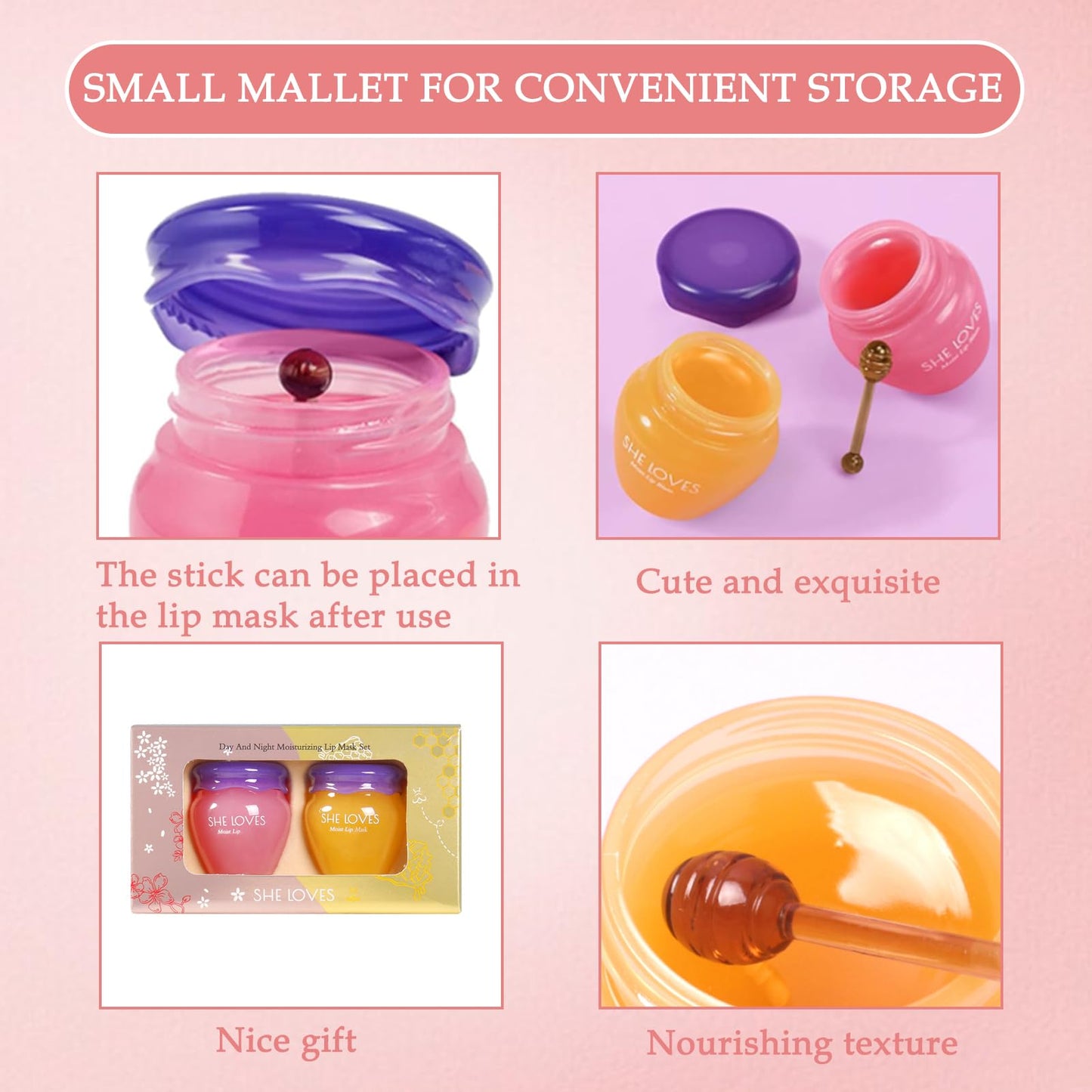 2PCS Lip Sleeping Mask, Honey Sakura Moisturizing Lip Balm Skincare Set with Stick, Day Night Repair Lip Mask Lip Moisturiser, Plumping Lip Hydrating & Prevention Dry and Crack Lip Scrubs Exfoliator