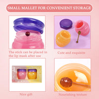 2PCS Lip Sleeping Mask, Honey Sakura Moisturizing Lip Balm Skincare Set with Stick, Day Night Repair Lip Mask Lip Moisturiser, Plumping Lip Hydrating & Prevention Dry and Crack Lip Scrubs Exfoliator