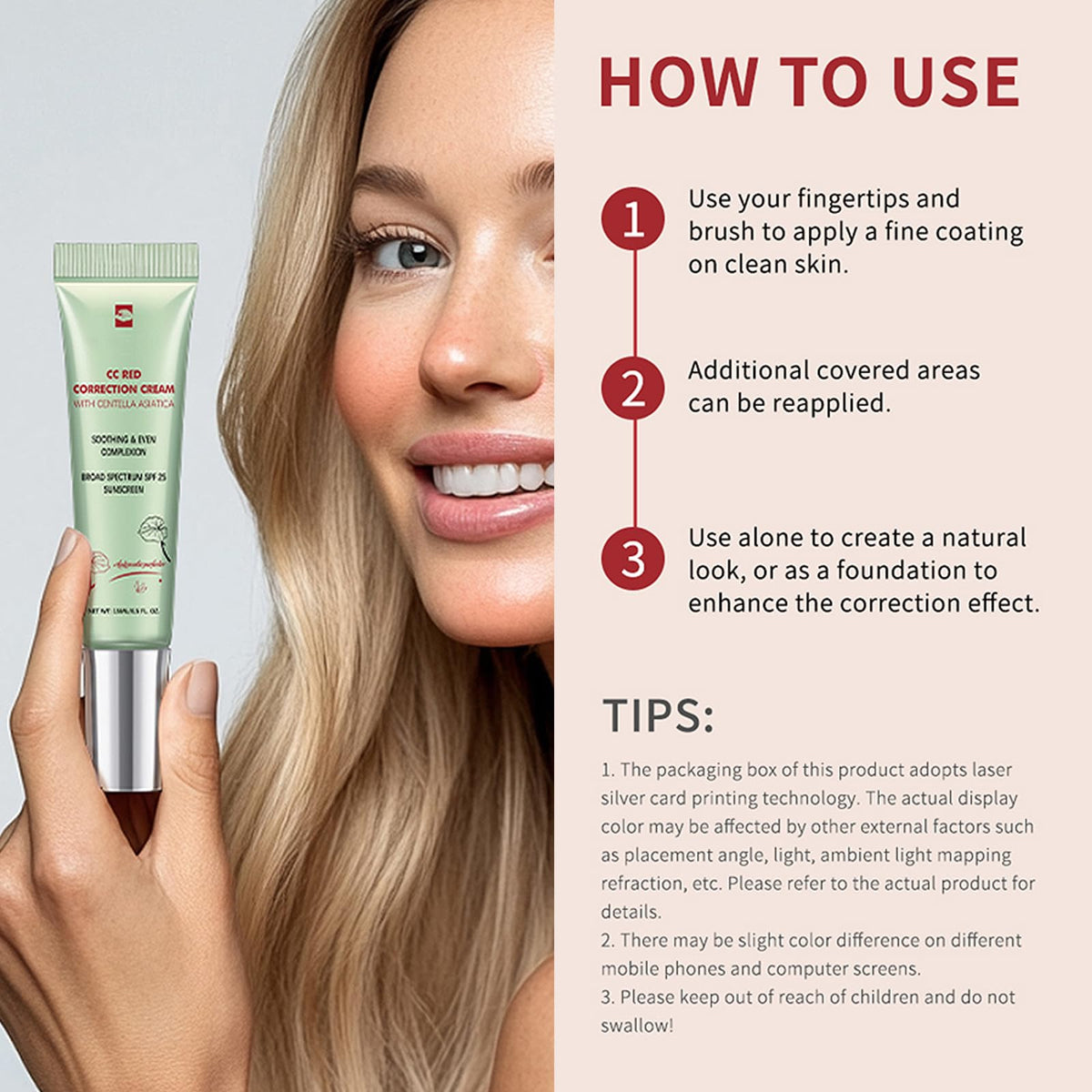 NLFOX CC Red Correct with Centella Asiatica - Colour Correcting Foundation with Spf 25 - Anti-Redness Face,Lightweight CC Cream Tinted Moisturiser - Refine Skin Texture,Softer&Hydrated Skin Green Concealer
