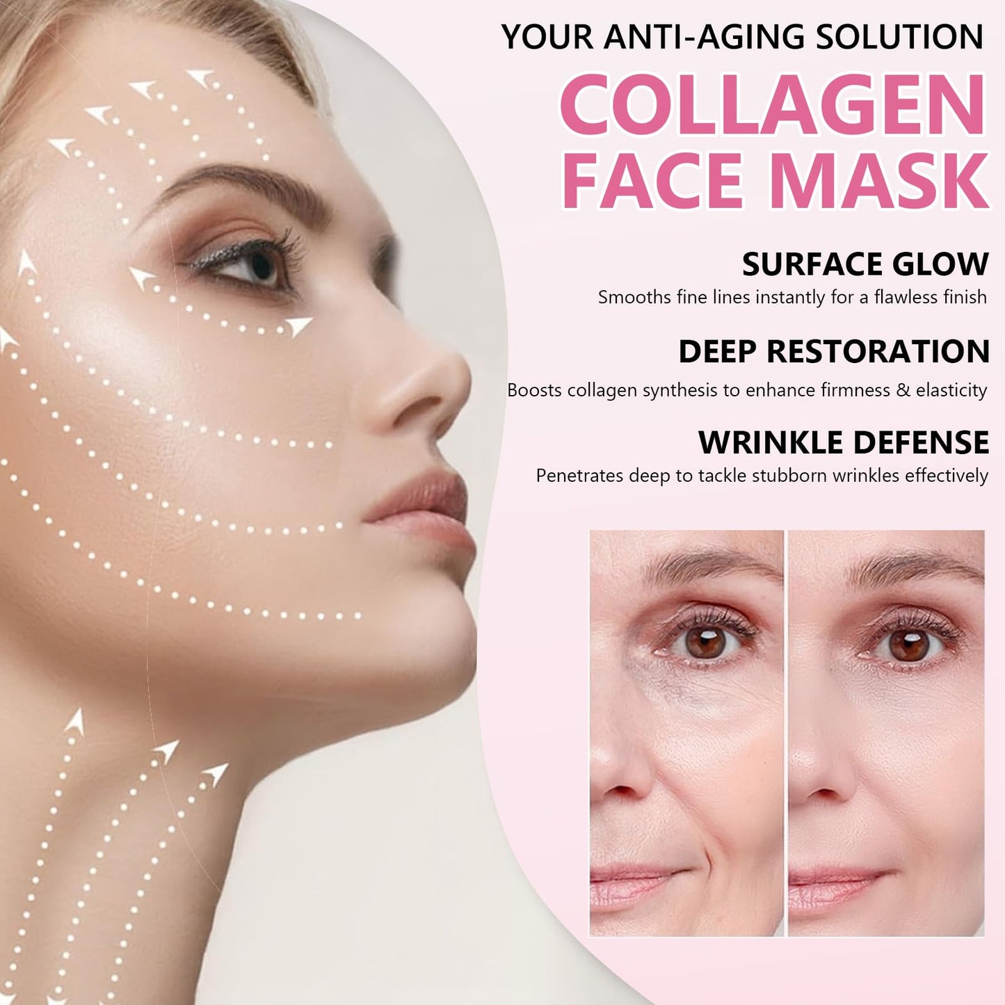 Wormeer 4PCS Collagen Face Mask - Face Masks Skincare for Deep Hydration & Firming - Glass Skin - Collagen Overnight Peel-Off Mask to Improve Fine Lines