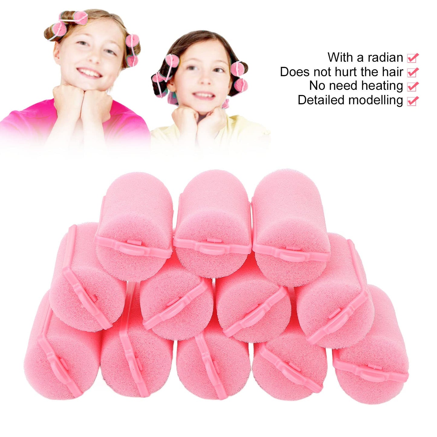 Foam Sponge Hair Rollers,12 Pieces Soft Sleeping Hair Curlers Flexible Hair Styling Curlers Sponge Curlers Professional Home Salon Portable Soft Hair Curler Tool for Hair Styling (Pink)