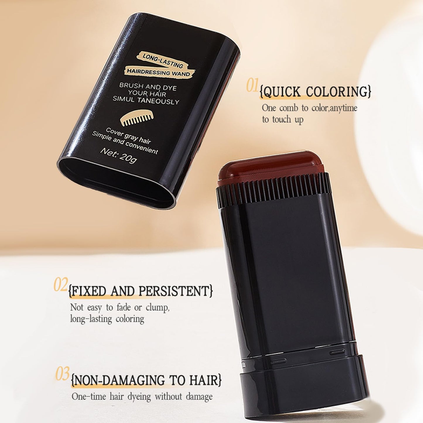 Safe and Convenient Comb Hair Dye Black, Instant Hair Color Stick with Built-in Comb, Root Cover Up Stick for Instant White Coverage,Waterproof Sweat-Proof Portable, Easy Application