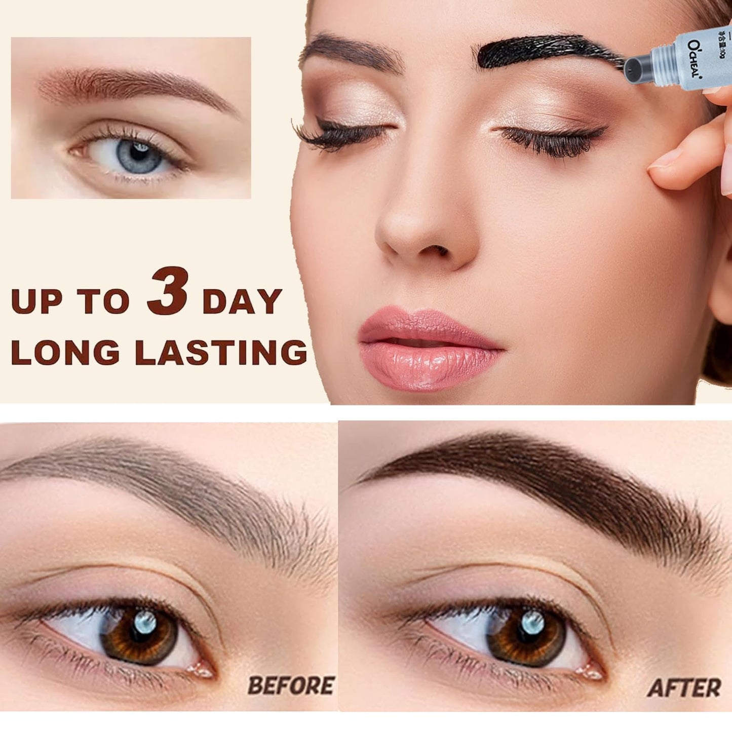 GEEWHILE Eyebrow Tint Tattoo Peel Off Eyebrow Gel Semi-Permanent Colour Brow Tattoo Gel Lasts Up To 3 Days, Waterproof Brow Tint With 10Pcs Eyebrow Stamp Stencil, Eyebrow Makeup Gift For Women(Dark Brown)