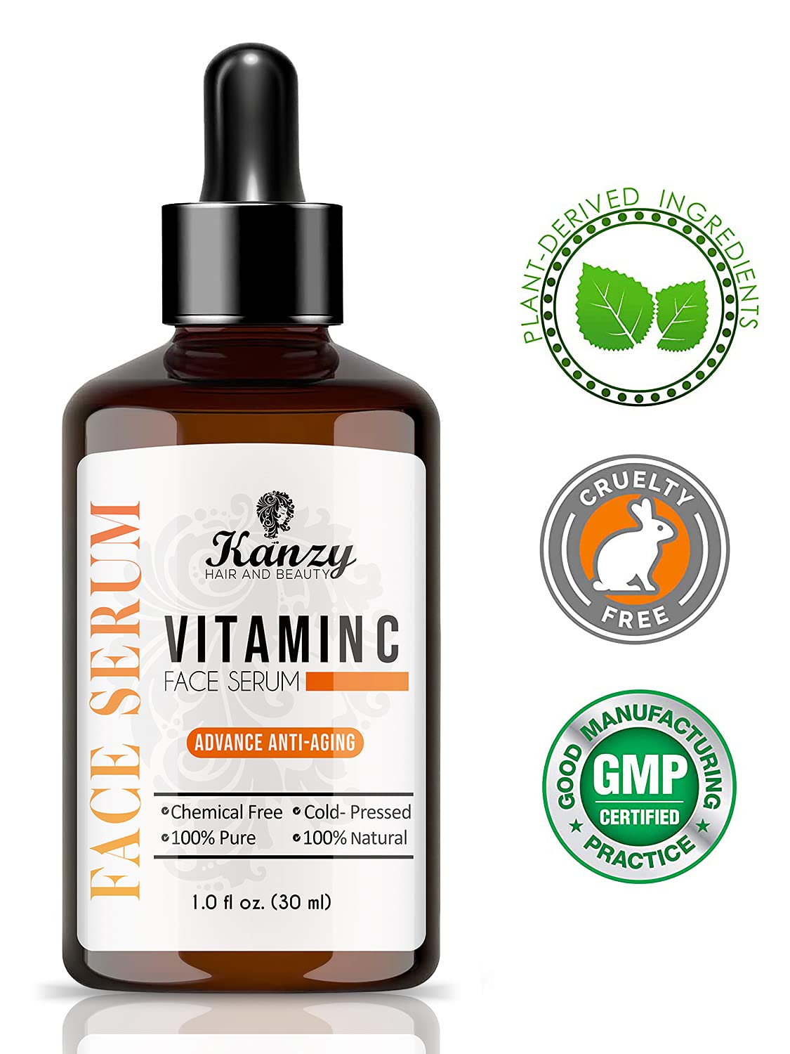KANZY HAIR AND BEAUTY Kanzy Vitamin C Serum for Face with 20% Hyaluronic Acid Anti-Aging, Anti-Wrinkle, Dark circles & Fine Lines Facial Serum Boost Skin Collagen, Moisturizer for Skin 30ml