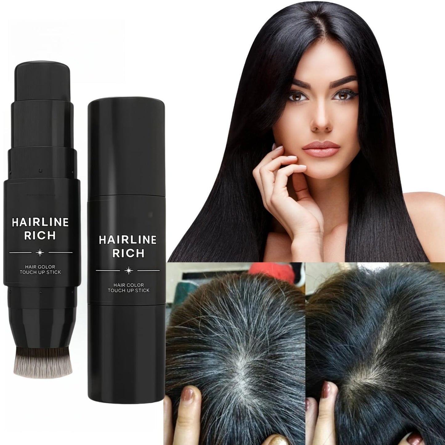 Ruojiar Double Ended Hair Color Stick,Root Cover Up Stick,Hairline Powder Sti/ck,Hair Shadow Powder,Instant Hair Loss Concealer for Thinning Ha/ir,Portable Design for Hairline & Beard,Water Resistant(Black)
