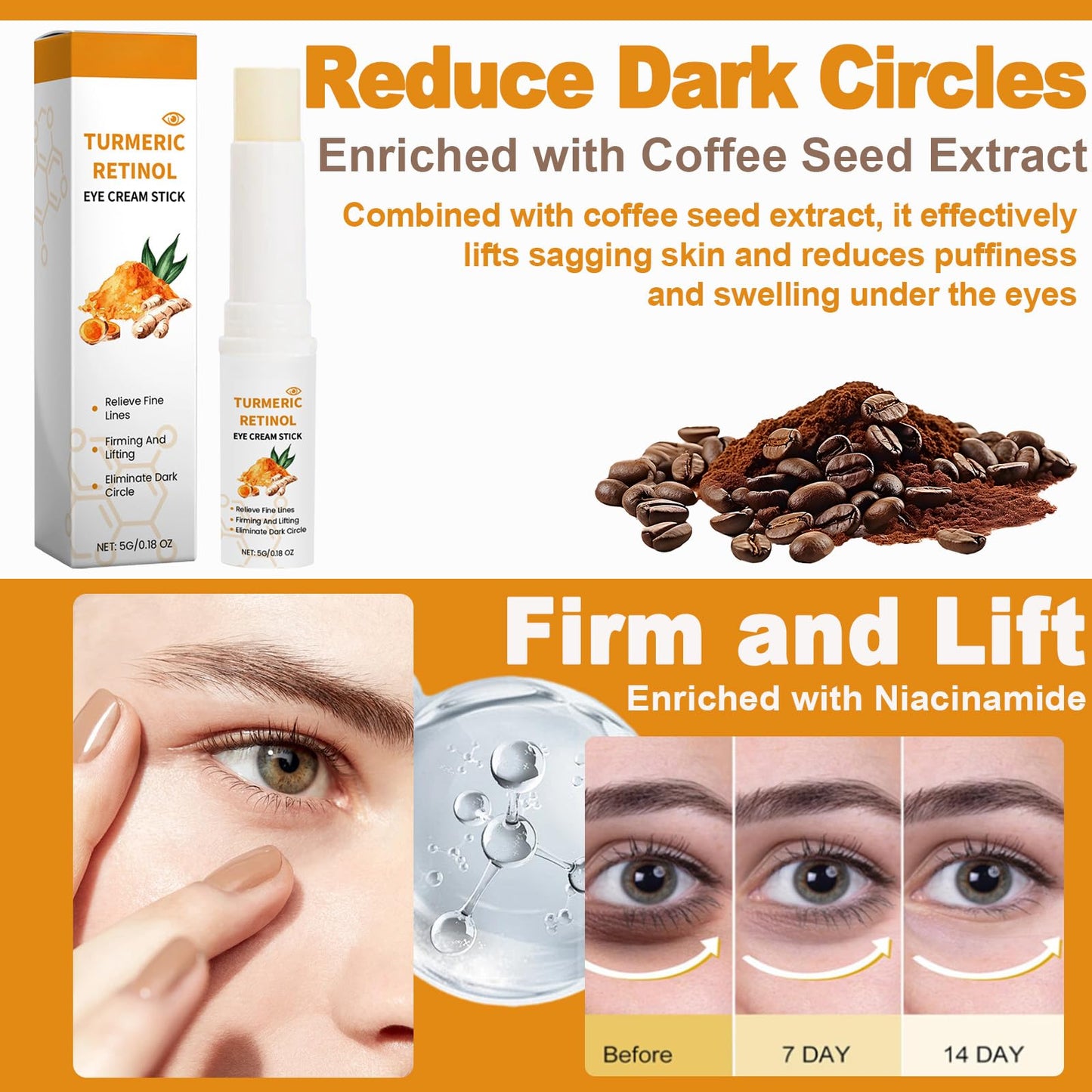 Trendyfave Turmeric Retinol Eye Stick, Eye Cream For Dark Circles And Puffy Eyes, Eye Cream Anti Aging,For Fine Lines,Eye Bags Remover, Anti Wrinkle,Dull Eye Skin, Moisturizing, Firming, Hydrating,3pcs