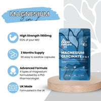 NobleNature Magnesium Glycinate 5-in-1 Complex Formulated by PhD Expert High Strength 1900mg Supplements as Bisglycinate, Malate, Citrate, Oxide & Vitamin B6-90 GMO Free Capsules, 384mg Elemental, UK Made (90)