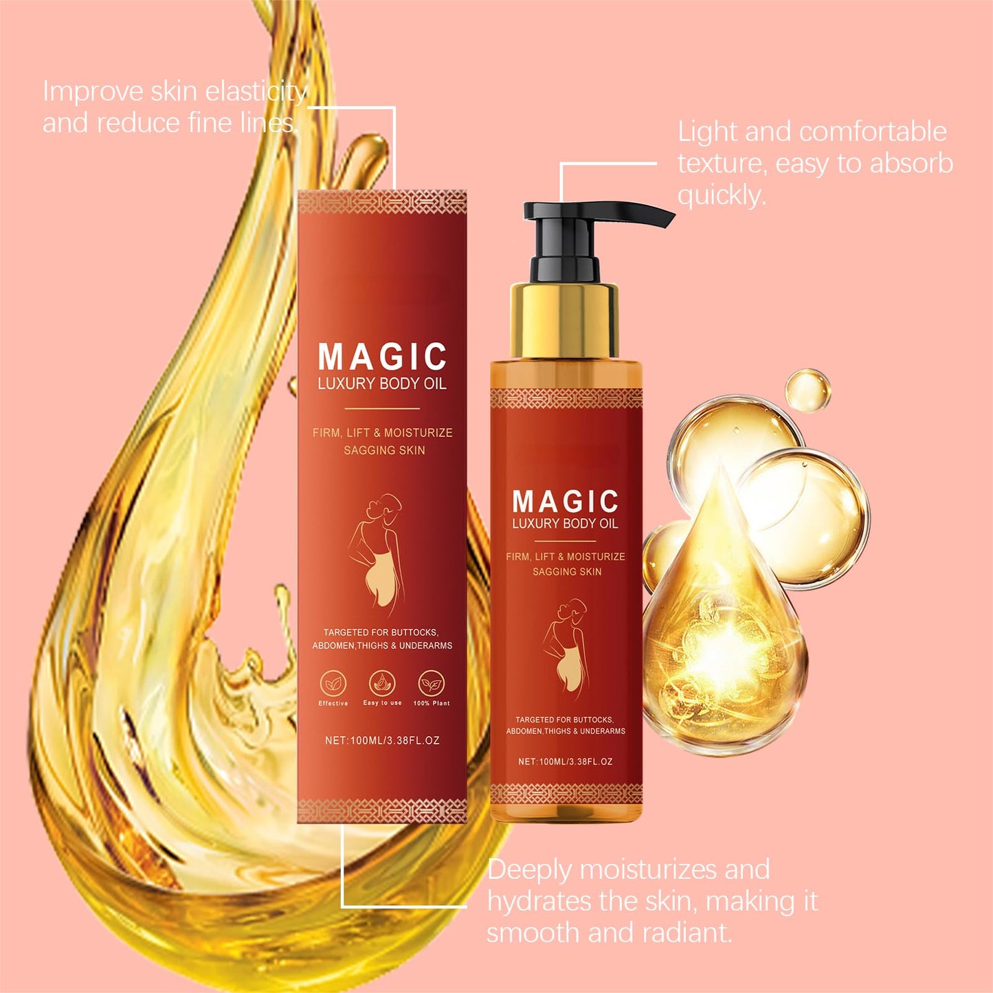 Dabacc Magic Firming Body Oil for Women, 100ml Glow Essence Moisturizing Lotion For Smooth, Collagen Lifting Skin Cream Reduce Finelines Plumping Moisturizin oil for Smooth,Radiant Skin
