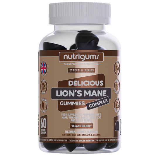 Nutrigums Lion's Mane Mushroom 2500mg High Strength Complex Gummy | Berry Flavour | 60 Vegan Gummies | Polysaccharides with VIT C, VIT B5 and Black Pepper | for Cognition & Mood by NUTRIGUMS®