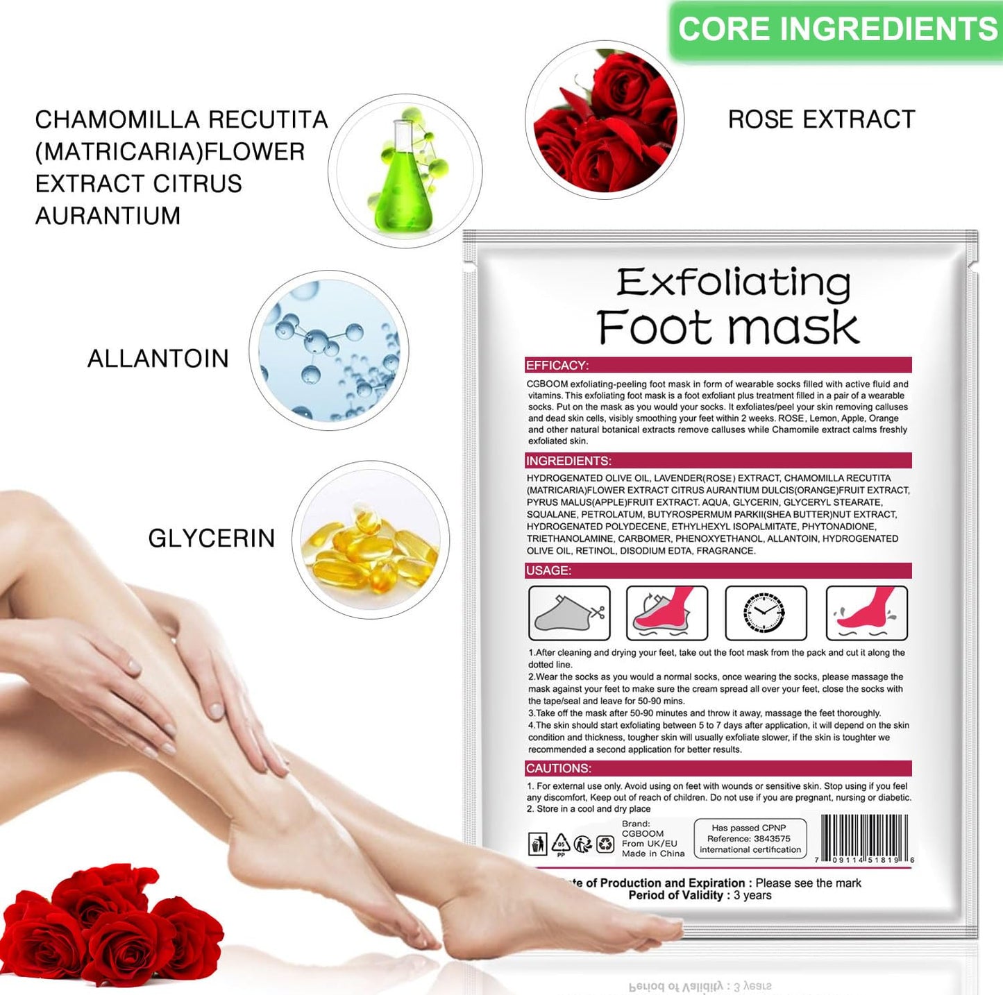 HOKIAMCN 3 Pairs Foot Peel Mask,Foot Exfoliating Mask Socks Calluses Remover Dead Skin, Moisturizing Feet Peeling Mask for Dry Skin,Cracked Heels,Foot SPA Socks for Women and Men (Rose Extract)