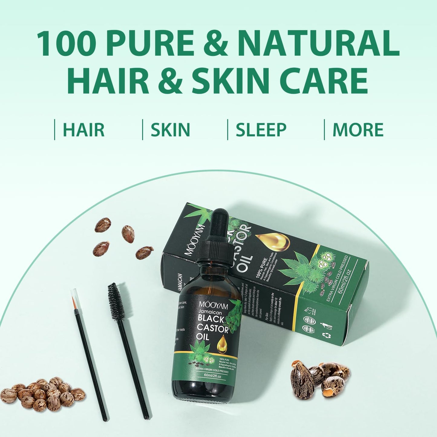 Jamaican Black Castor Oil 100% Pure for Hair Growth, Black Castor Essential Oil for Stronger Healthier Hair for Body & Face Eyebrows Growth, Skin Moisturizer & Massager Nail Care