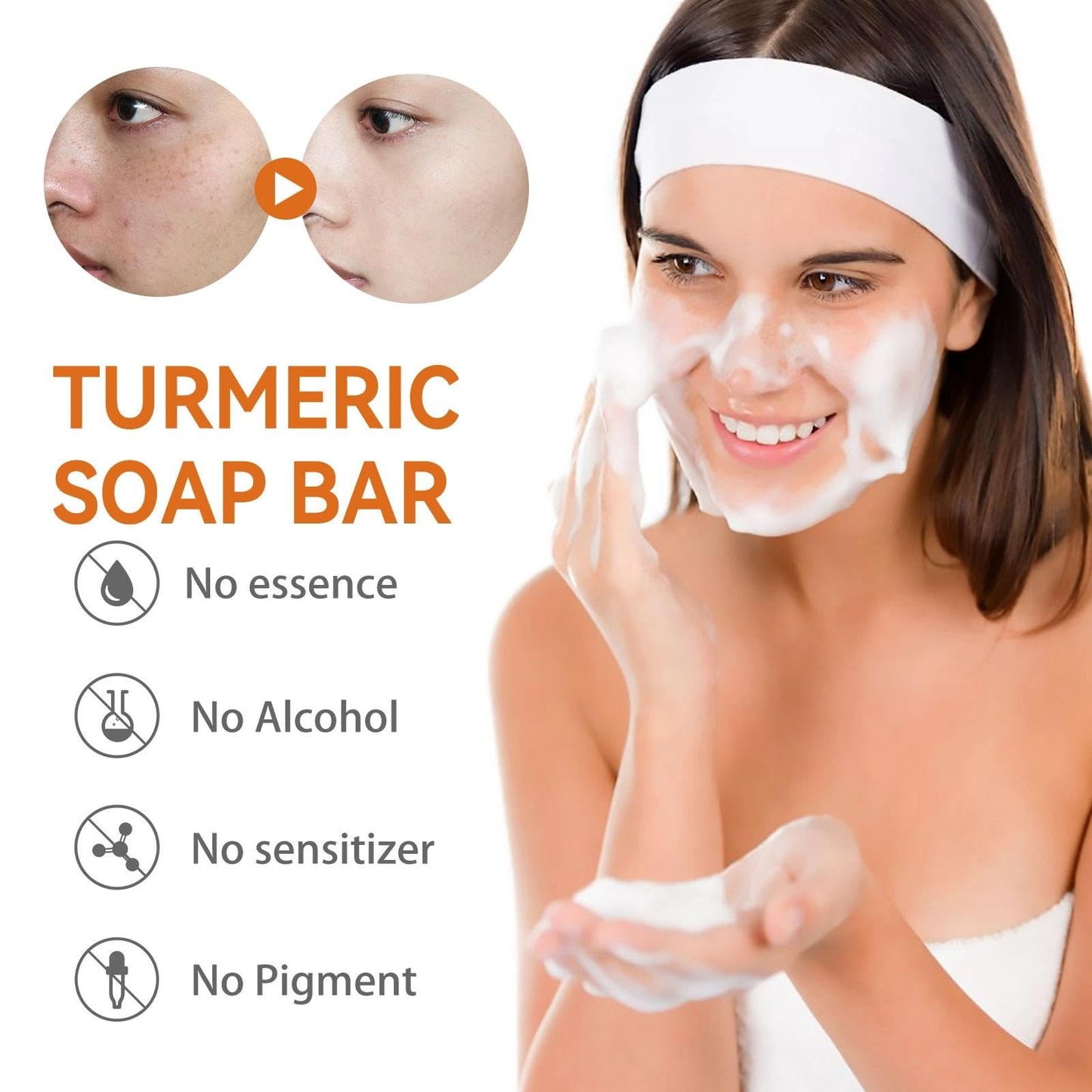 2PCS Wormeer Turmeric Soap Bar, Tumeric Soap for Face & Body,Turmeric Cleansing Bar, Rich in Narious Nutrients, It Is Equipped with a Foam Net to Improve Fine Lines