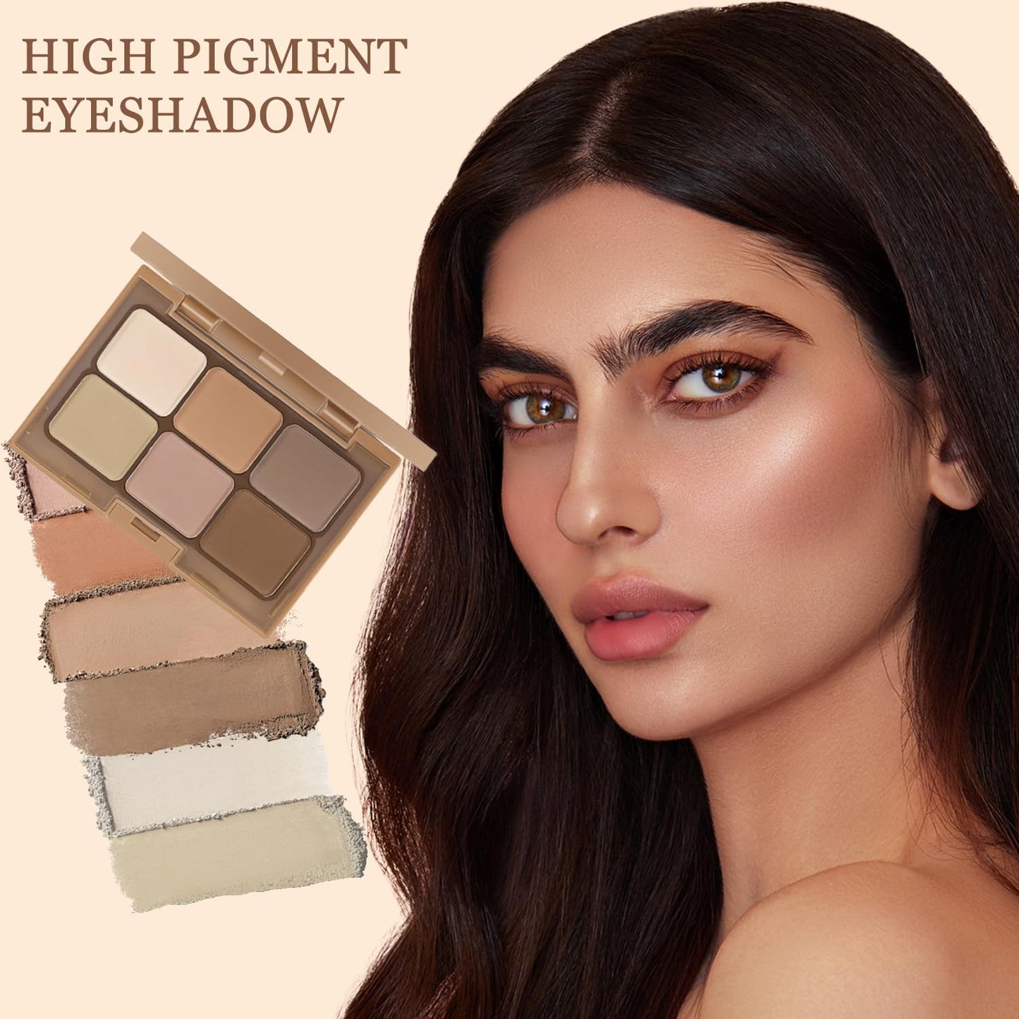 Generic Neutral Nude Eyeshadow Palette – 6 Highly Pigmented Matte & Shimmer Shades, Waterproof, Long-Lasting, Blendable, Includes Brushes – Perfect for Mature Skin & All Skin Tones