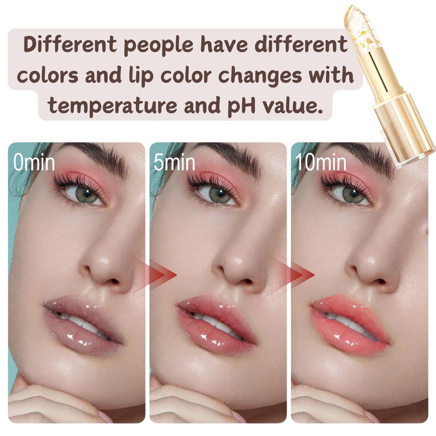 SHEBEEDO Transferproof Color Changing Lipstick,24H Long Lasting Moisturizing Glossy Lip Gloss,Color Changing Lipstick with Gold Foil Crystal Shine, Deep Nourishment Balm