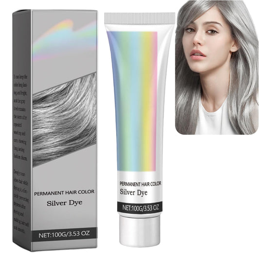 2 in 1 Natural Essence Extract Silver Hair Dye,Silver Gray Natural Hair Dye Cream,Silver Metallic Hair Dye,Glossy Conditioning Hair Colour,Nice and Easy Hair Dye,Grey Hair Dye,Silver Hair Dye