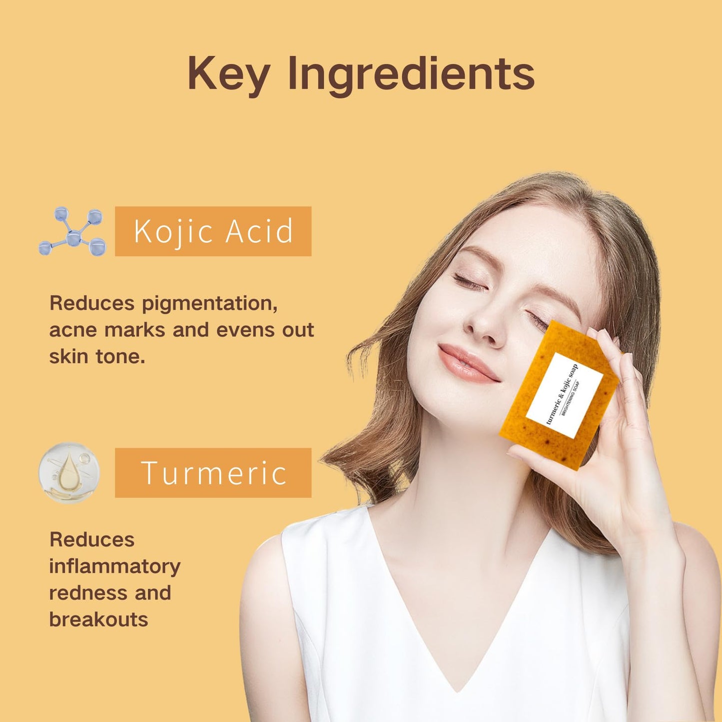 CTUBLIAUNX Kojic Acid Soap, Turmeric Soap Bar for Acne, Dark Spots, Hyperpigmentation, Smooth Skin, Deeply Moisturising with Natural Ingredients, Fit for Face, Body & All Skin Types