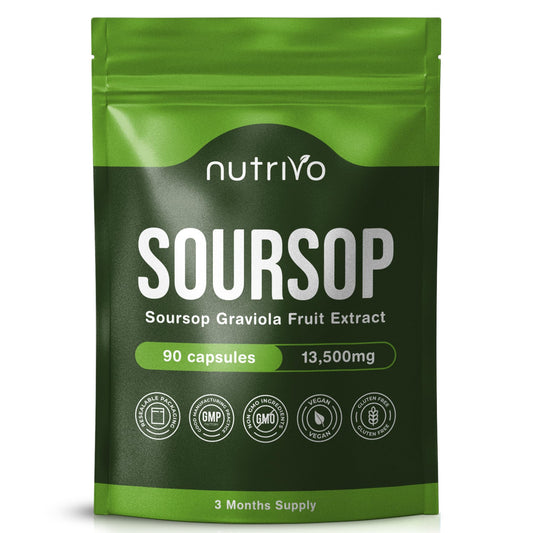 Soursop Graviola Capsules | 13,500mg Per Capsule | 90 Capsules Per Pouch - 3 Months Supply | One A Day | Good Alternative to Soursop Tea, Drops and Tincture | Vegan & UK Made