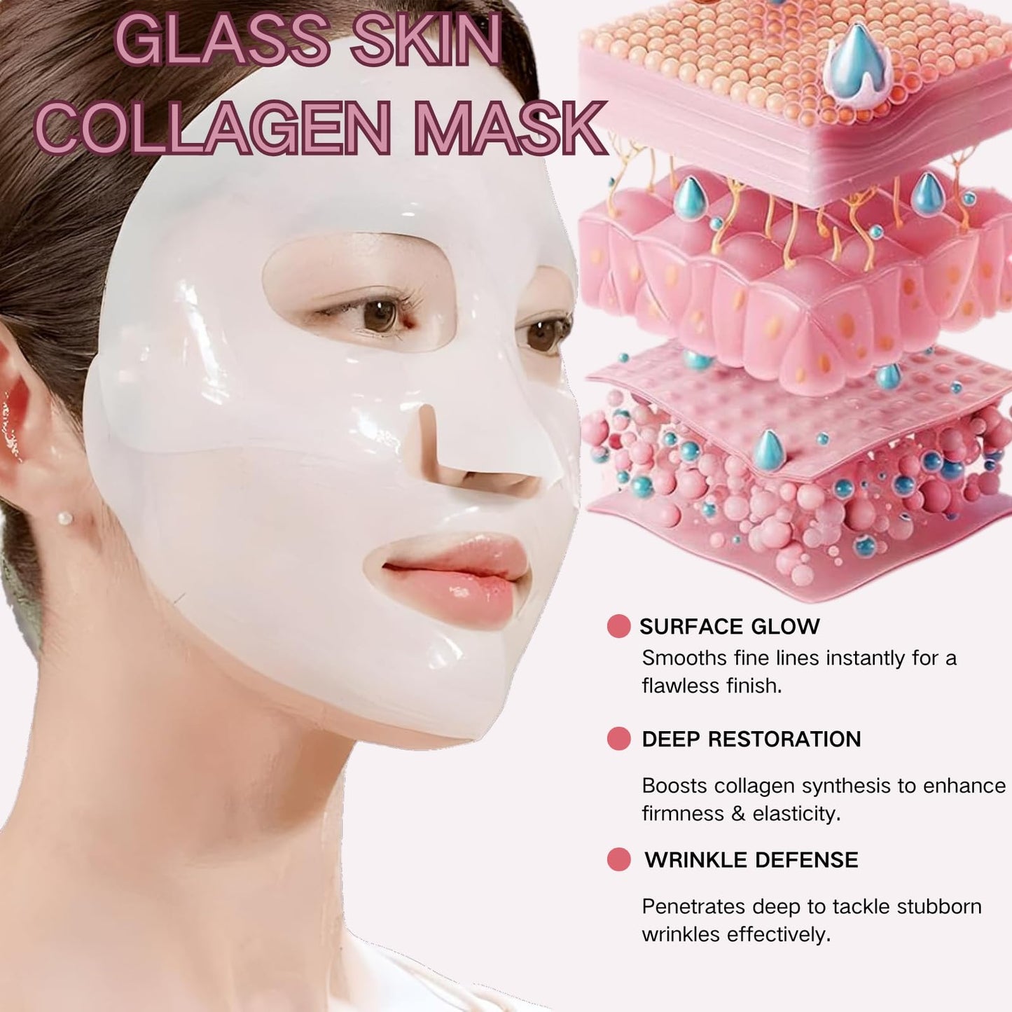 5PCS Glass Skin Collagen Mask - Deep Hydration Face Mask - Korean Skincare Face Masks for Firming & Moisturising - Collagen Face Mask Overnight, Reduce Fine Lines & Wrinkles, Firming