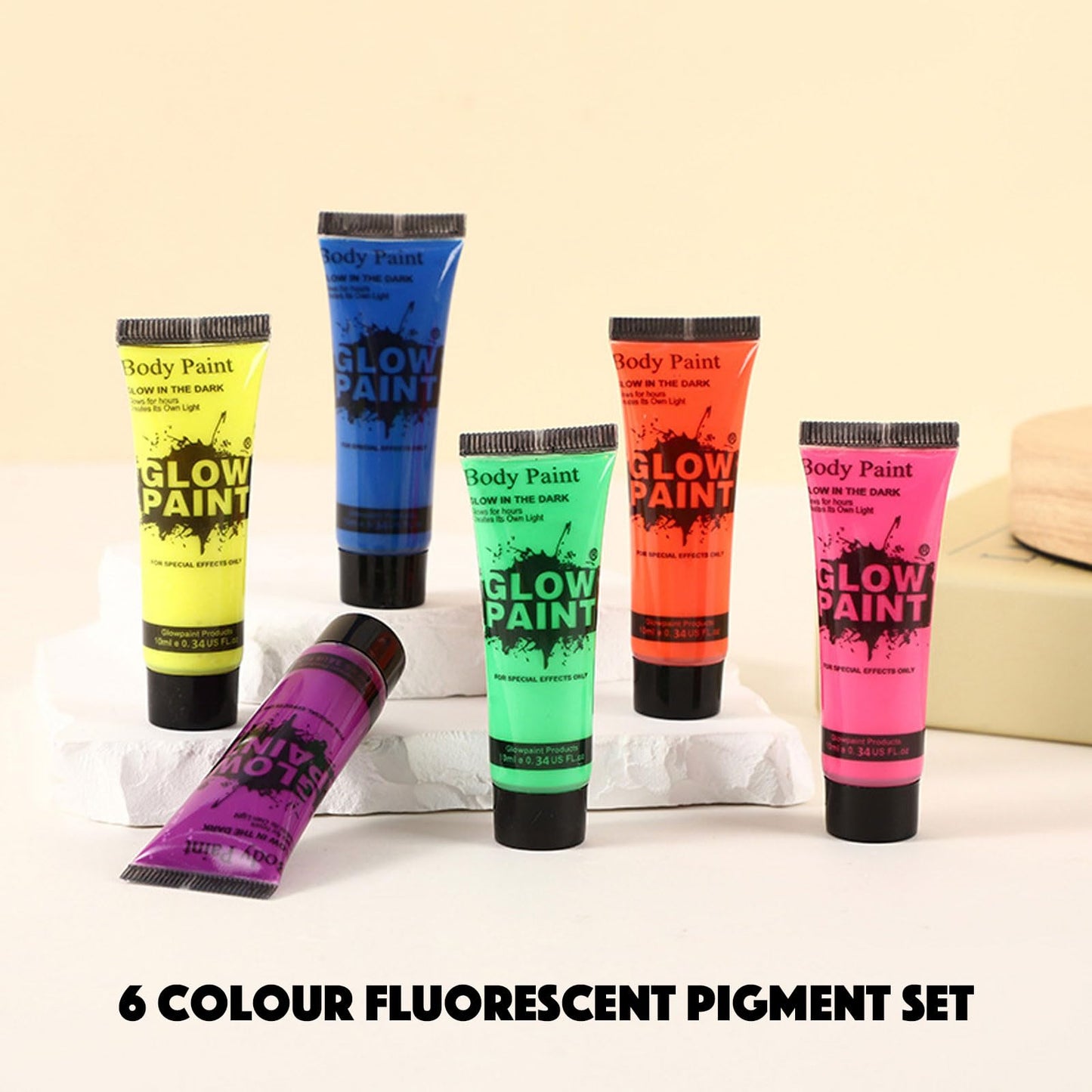 LYNTYAOU 6 Colors UV Neon Face Body Paint, Makeup Set Fluorescent Painting Glow in Dark, Blacklight Safe Non-toxic Quick-Dry Paint for Adults Halloween, Christmas(6 X 10ml)