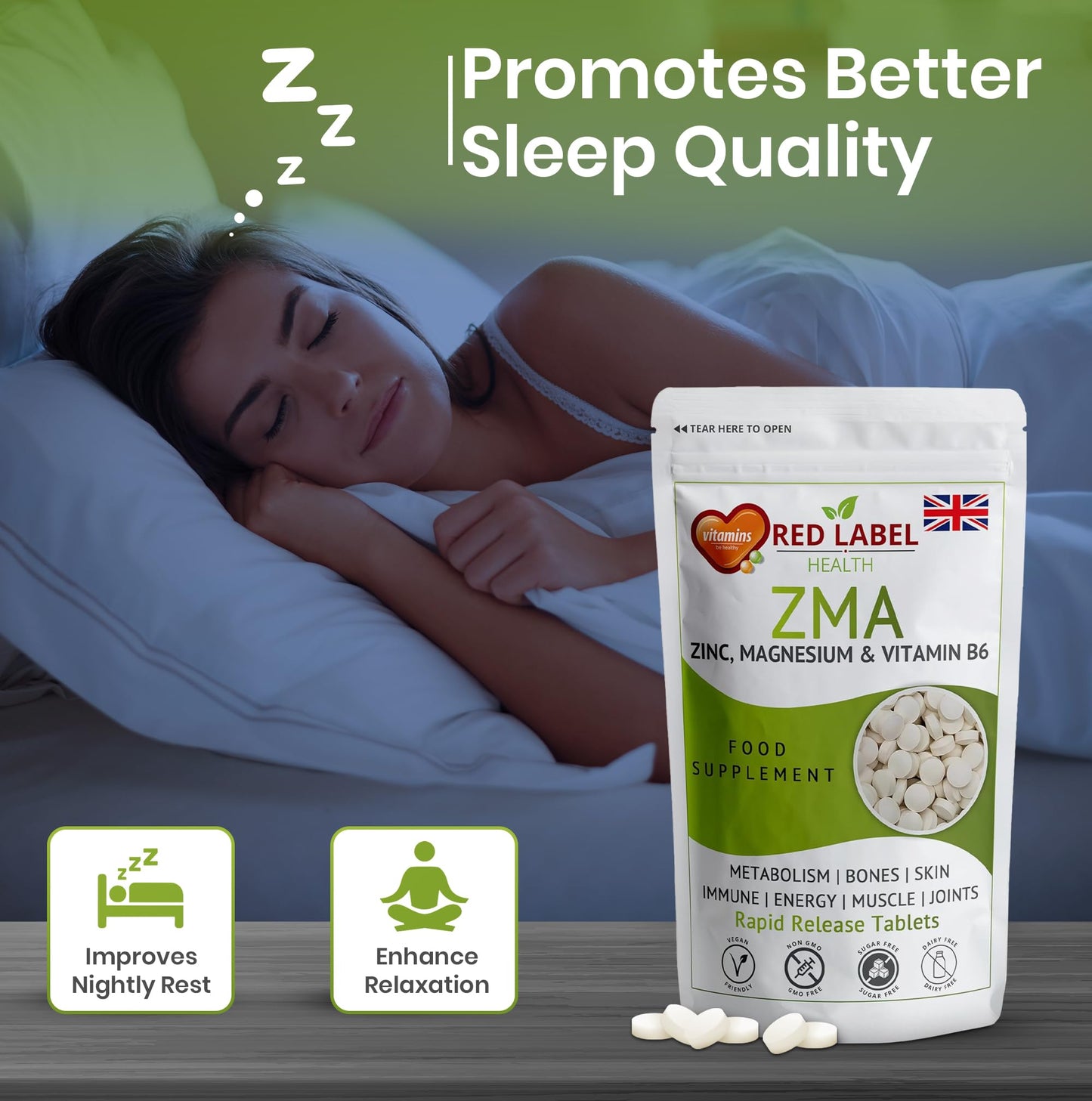 ZMA Supplements for Men & Women 90 Tablets High Strength Sleep Aid & Muscle Recovery - ZMA Tablets Zinc Magnesium and Vitamin B6 (3 Months Supply) for Better Sleep Tablets Vegan ZMA | UK