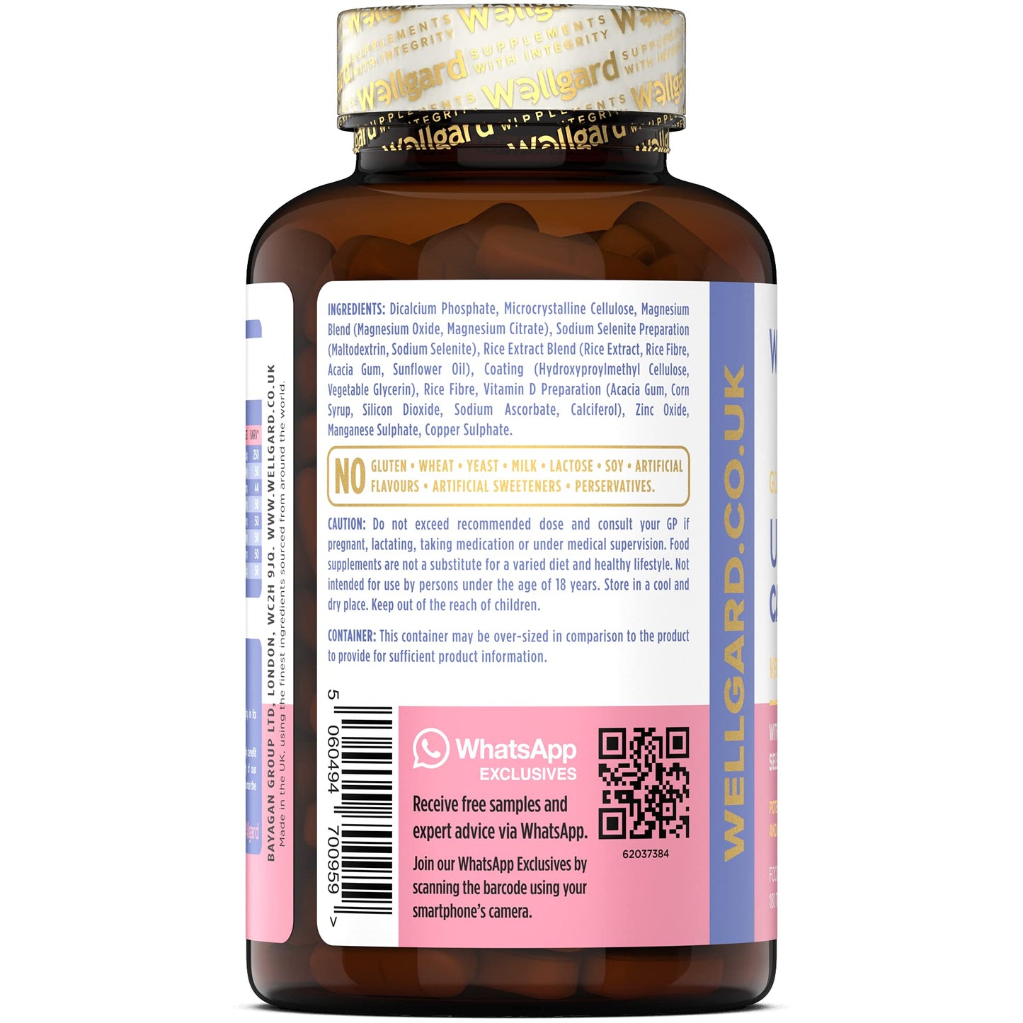 Wellgard Vegan Calcium Magnesium Zinc and Vitamin D Capsules - Calcium Supplement, Calcium Tablets with Phosphorus, Manganese, Selenium, Copper, Made in UK