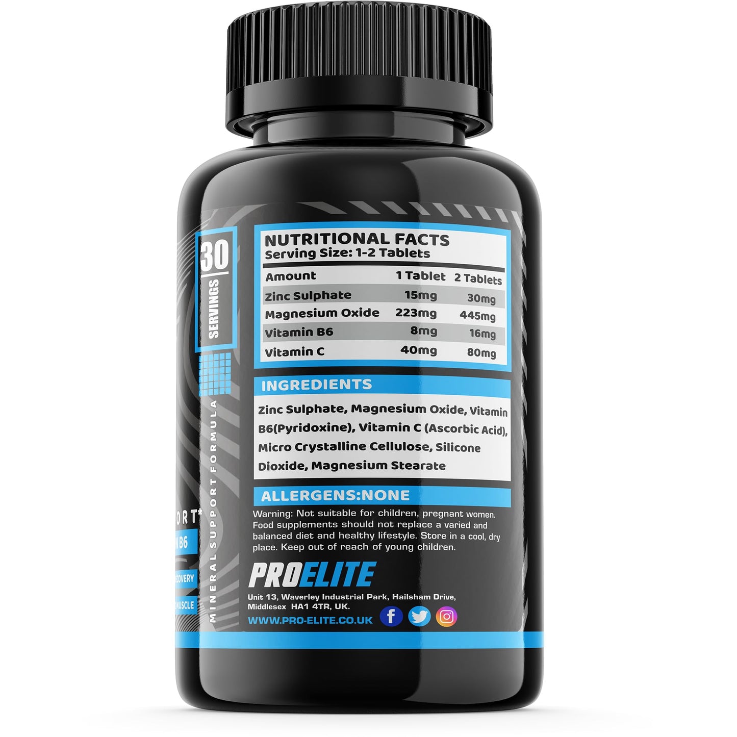 ZMB6 60 Tablets Gluten Free Vegan Vitamin B6, Magnesium and Zinc Tablet | Normal Muscle Function & Energy Yielding Metabolism | Muscle Growth & Sleep Support | PROELITE UK (60 Count (Pack of 1))
