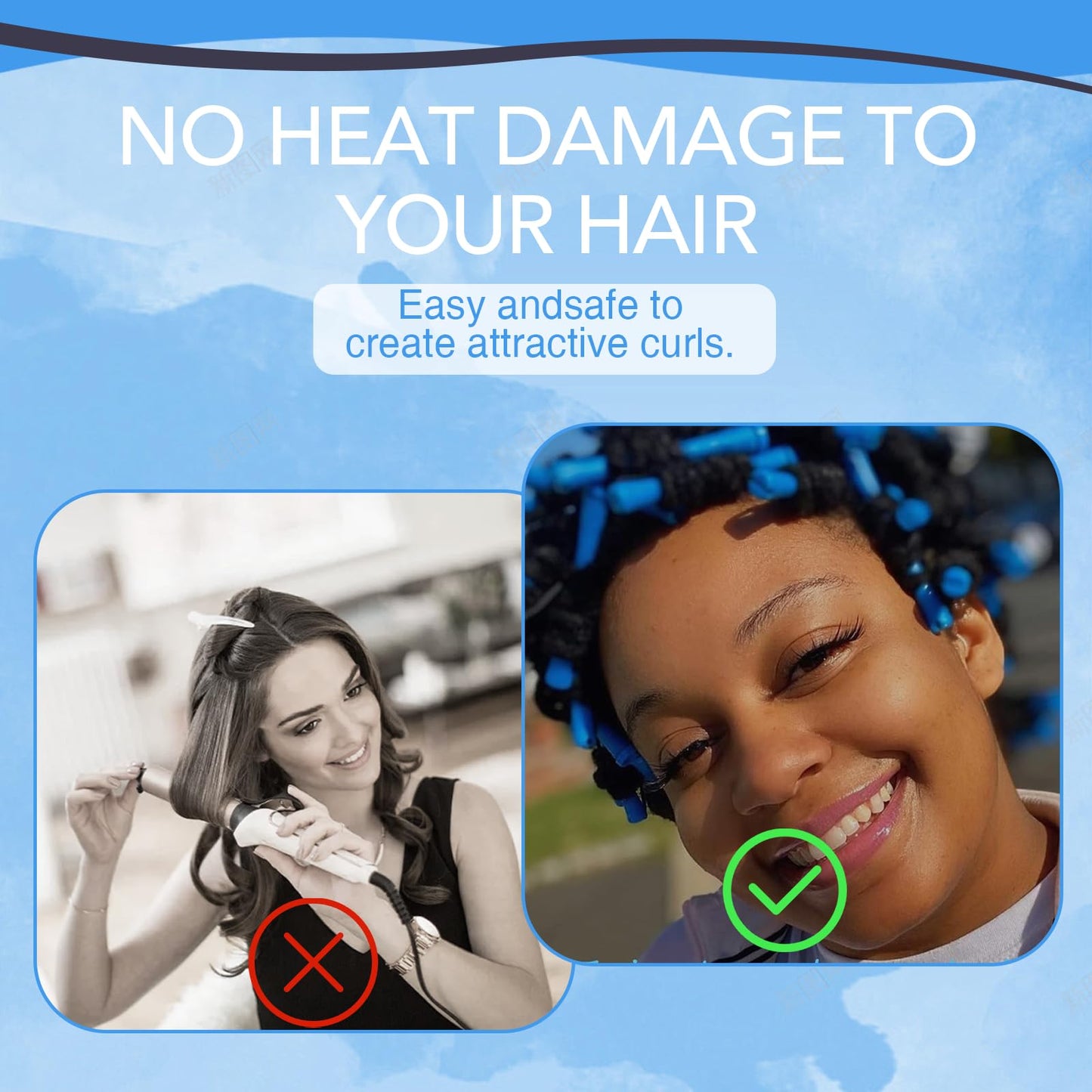 Ninnyi 30 PCS Blue Perm Rods, 0.35 inch Perm Kit Short Hair Men, Plastic Perming Rods Curlers Hair Roller with Steel Tail Comb