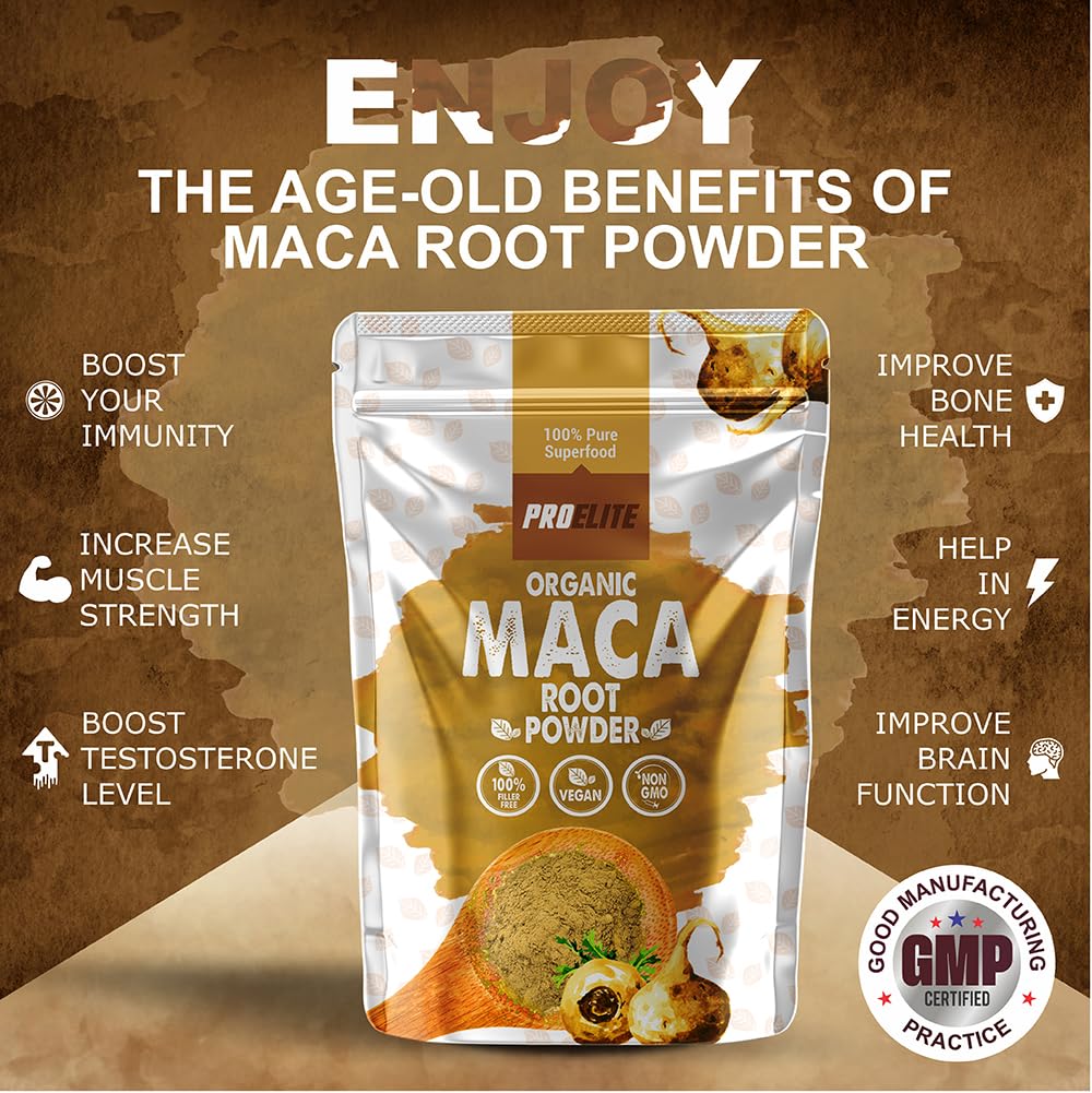 Organic Maca Root Powder 500g Supports Immunity | Premium Macaroot Superfood Super Greens Performance & Endurance Powder | Vegan Pure Peruvian Zero Additives Maca Powder by PROELITE