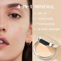 KYDA Mineral Powder SPF 35, 4-in-1 Pressed Mineral Powder, Matte Setting Powder with Concealer and Foundation, Lightweight Flawless Coverage, Skin Care Formula, Medium