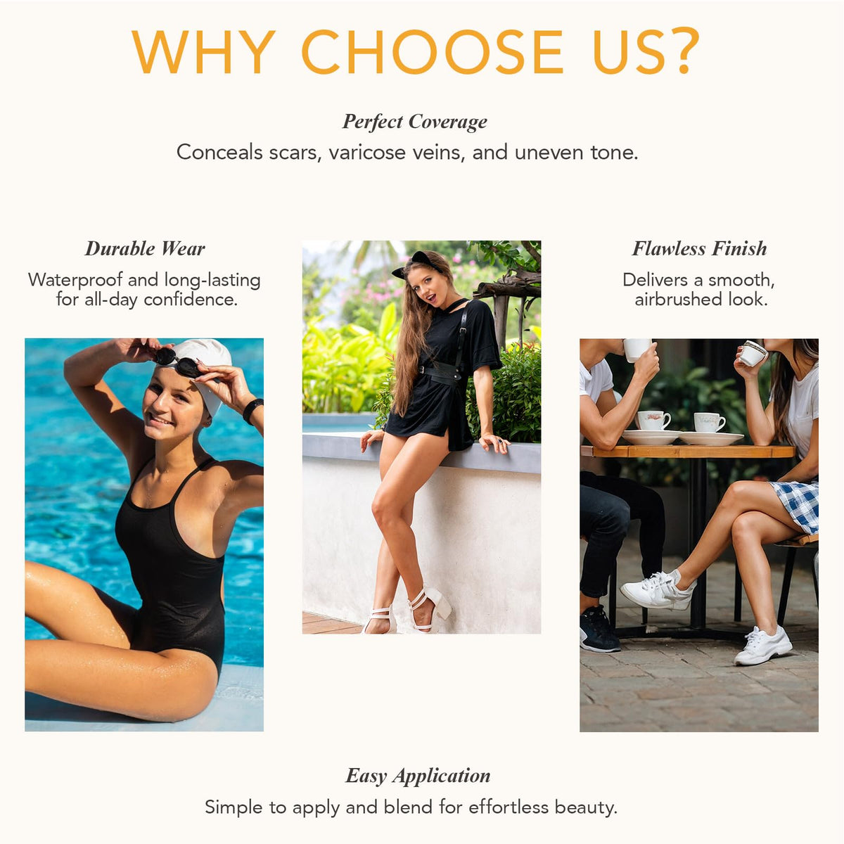 Petansy Waterproof Leg and Body Makeup, Long Lasting Skin Perfecting Body Foundation, No Transfer Vein Cover Up for Varicose Veins, Black Skin, Scars, Tattoos