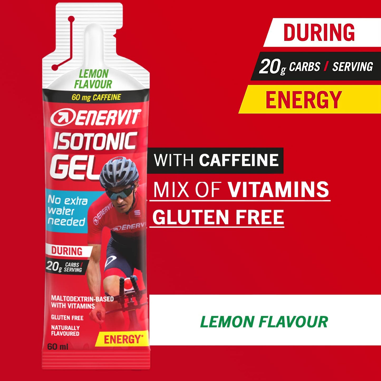 Enervit Sport Isotonic Energy Gel (Lemon with Caffeine, 24 x 60ml)