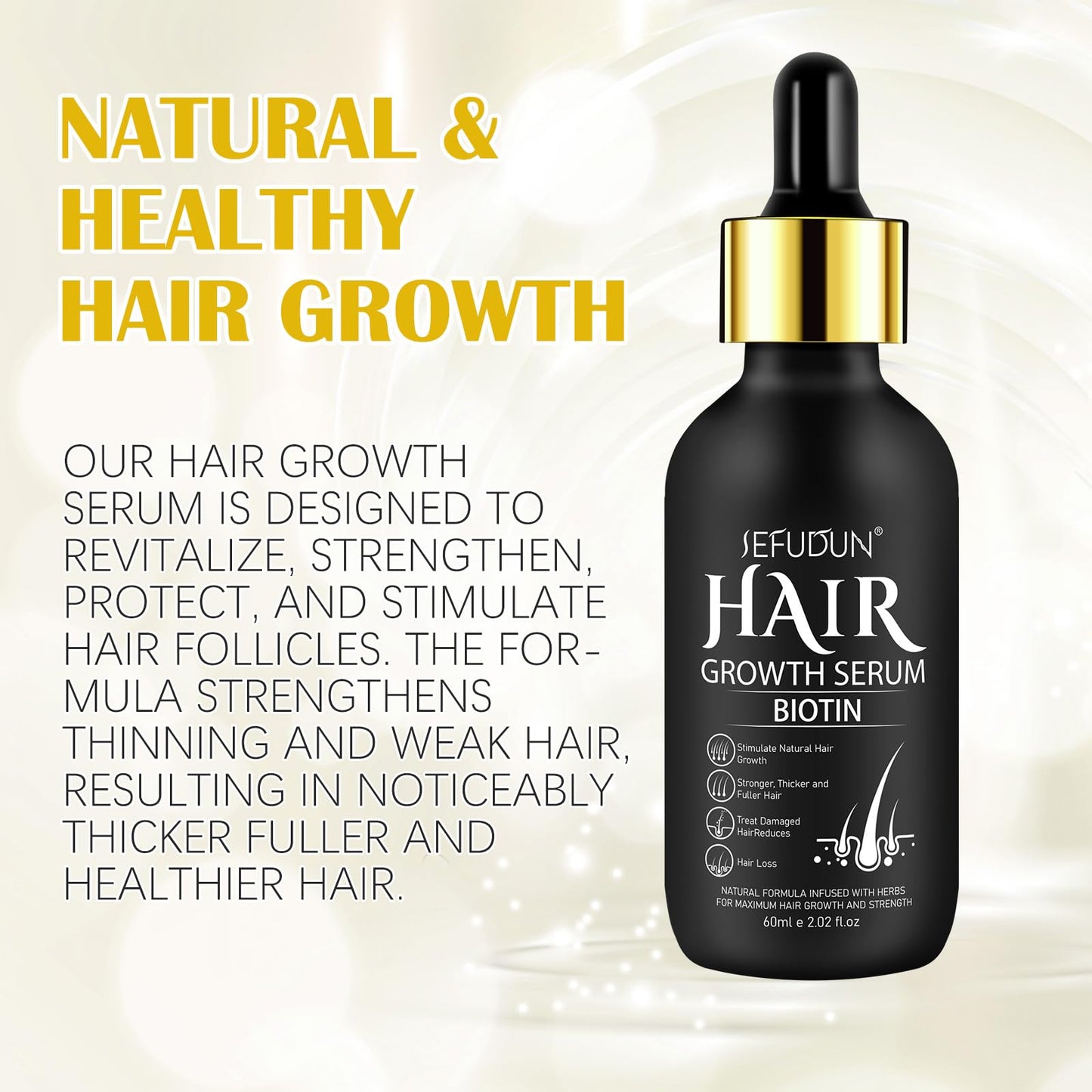 Hair Growth Serum with Biotin for Women, Beard & Hair Growth Oil for Loss Treatment, Hair Thinning, Natural Hair Growth Longer Fuller Healthier Hair, with 0.25mm Roller