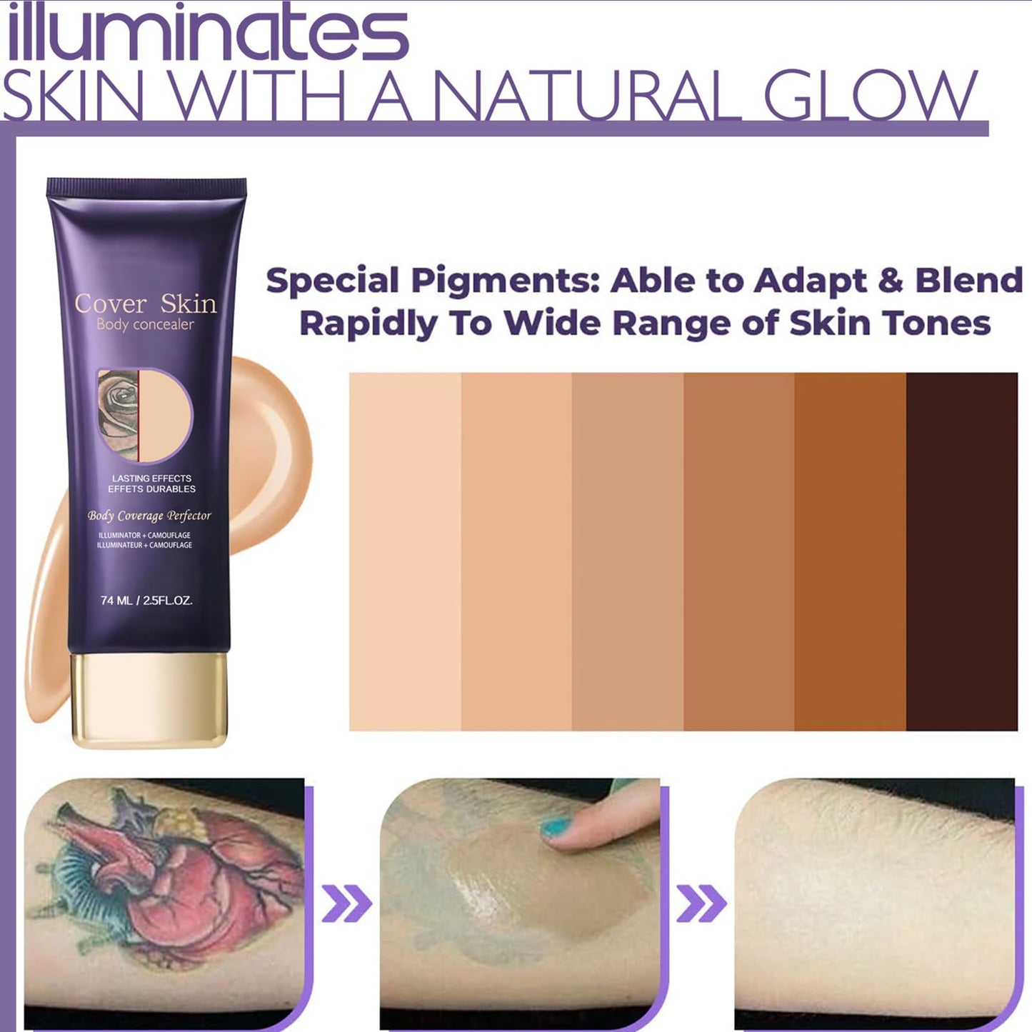 NLFOX Body Coverage Perfector - Waterproof Body Concealer Complexion Perfector - Full Coverage Tattoo Cover up Makeup with Brush - Long Lasting Body Foundation Natural for Legs, Body