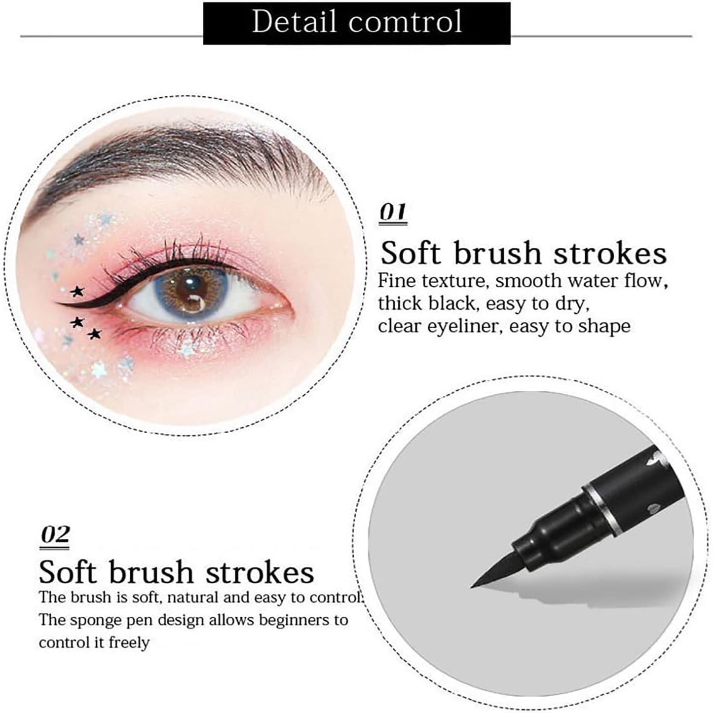 Eveloveu Waterproof Black Eyeliner Stamp Set - 5 Double-Headed Pens with Heart, Flower, Star, Butterfly & Triangle Seal Stamps for Long-Lasting, Smudge-Proof Tattoo Makeup