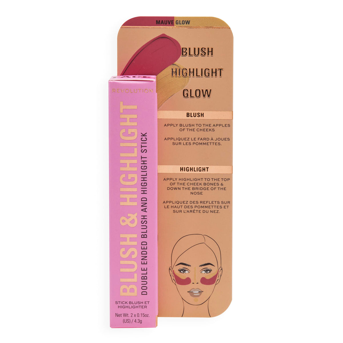 Revolution Beauty London, Blush and Highlight Stick, Mauve Glow, Face Blusher and Highlighter, 4.3g
