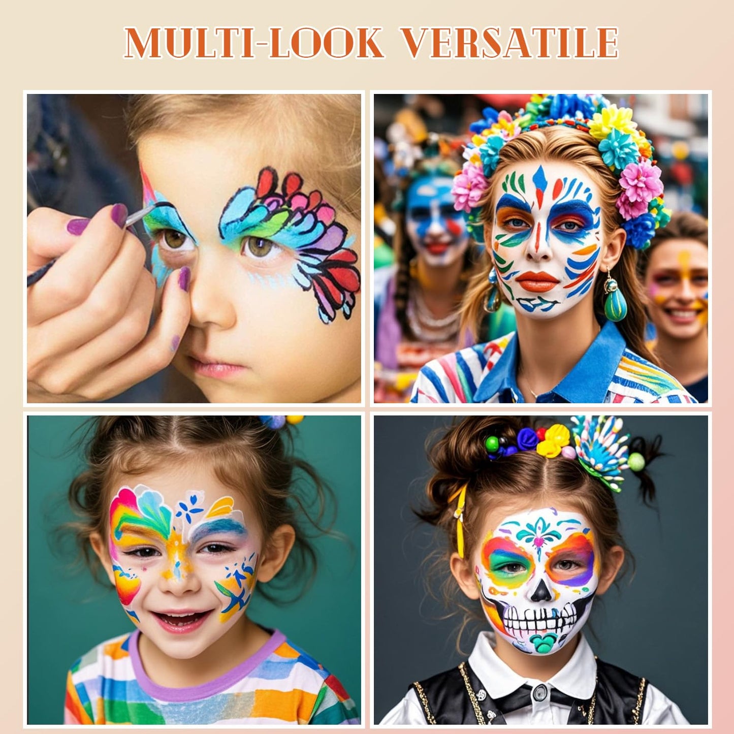 Generic Face Paint Kit for Kids & Adults β 42 Colors Water-Based Safe Non-Toxic Washable Makeup with Glitter & UV Effects β Halloween, Cosplay, Party β Includes 10 Brushes (42-colors)