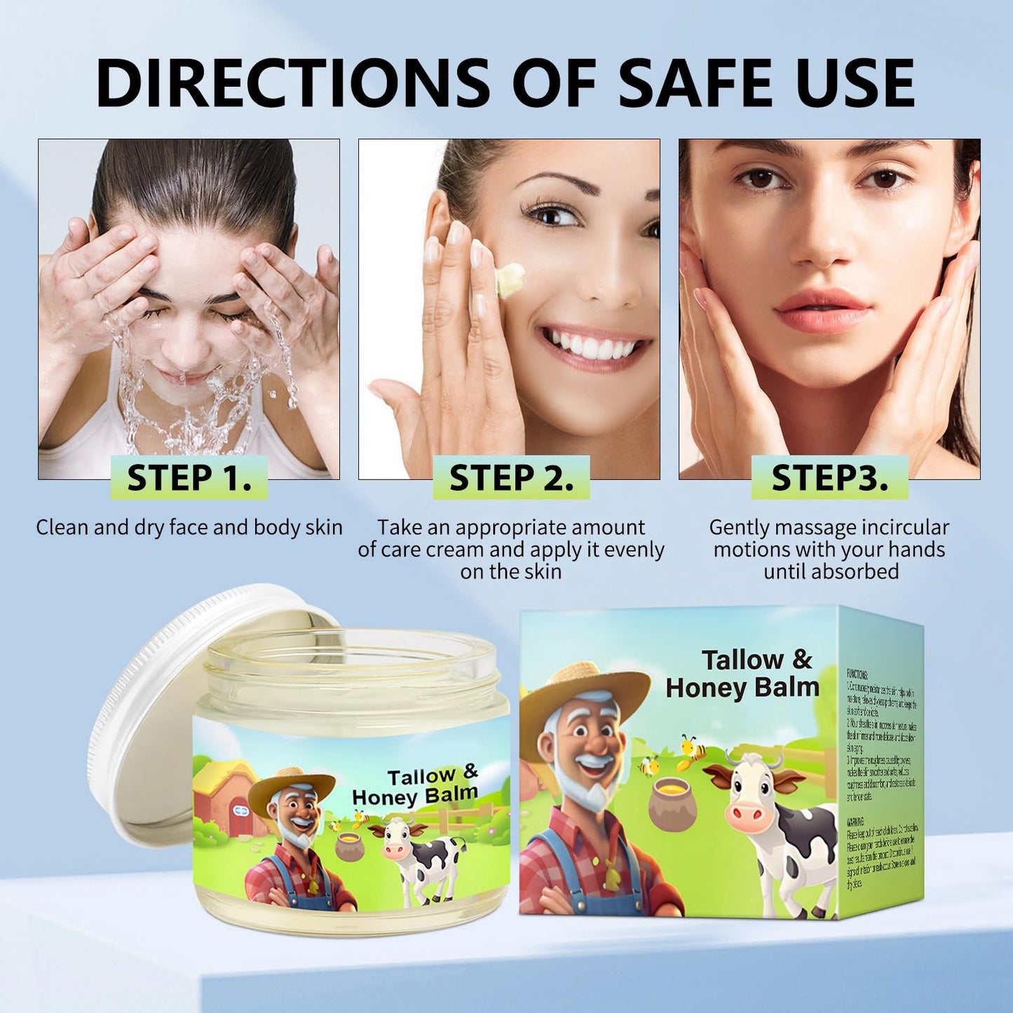 QinZiEn Tallow and Honey Balm,Beef-Tallow Skin Care,Beef-Tallow Moisturiser,Beef-Tallow Face Cream,Smooth Organic Beef-Tallow Skin Lightening Cream,Deeply Moisturizing Beef-Tallow for Dry Skin Face Balm