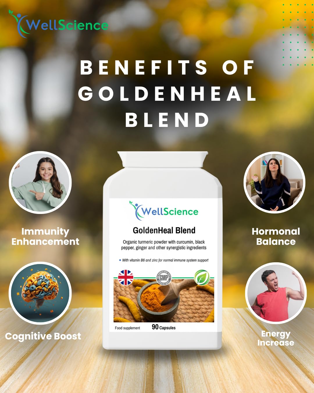 Wellscience WellScience GoldenHeal Blend: Immune Support, Anti-Inflammatory, and Digestive Health - Organic Turmeric, Curcumin, Black Pepper, Ginger & Cayenne