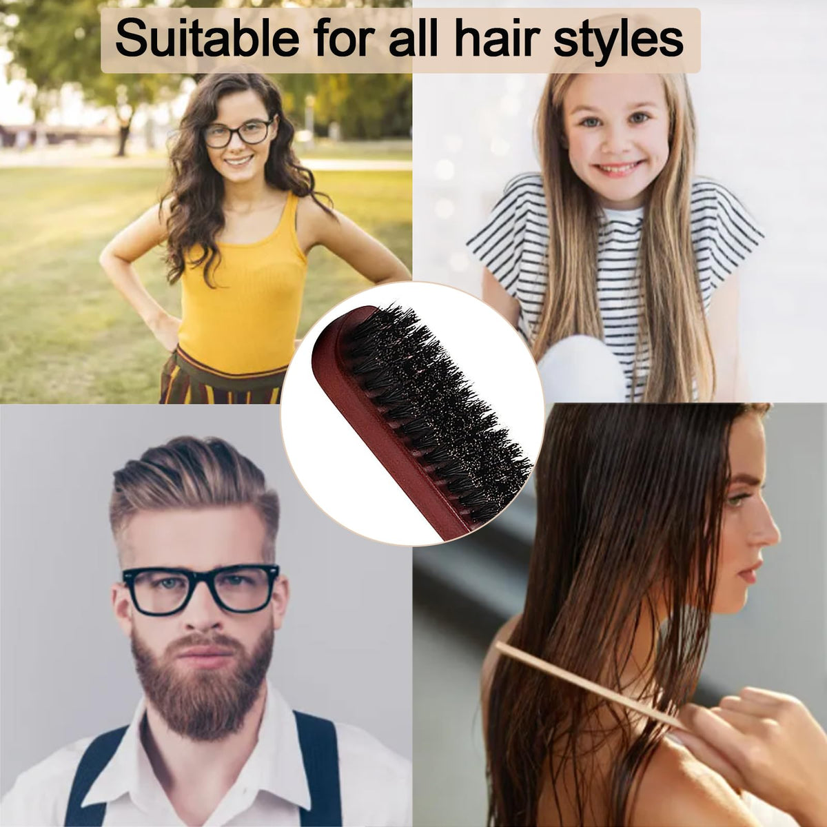 ZPLASK Slick Back Hair Brush, Slick Back Brush, Slick Brush, Boar Bristle Hair Brush Hair Gel Brush for Afro Wet Curly Hair or Damaged Hair Reducing Hair for Combing Beard Hair