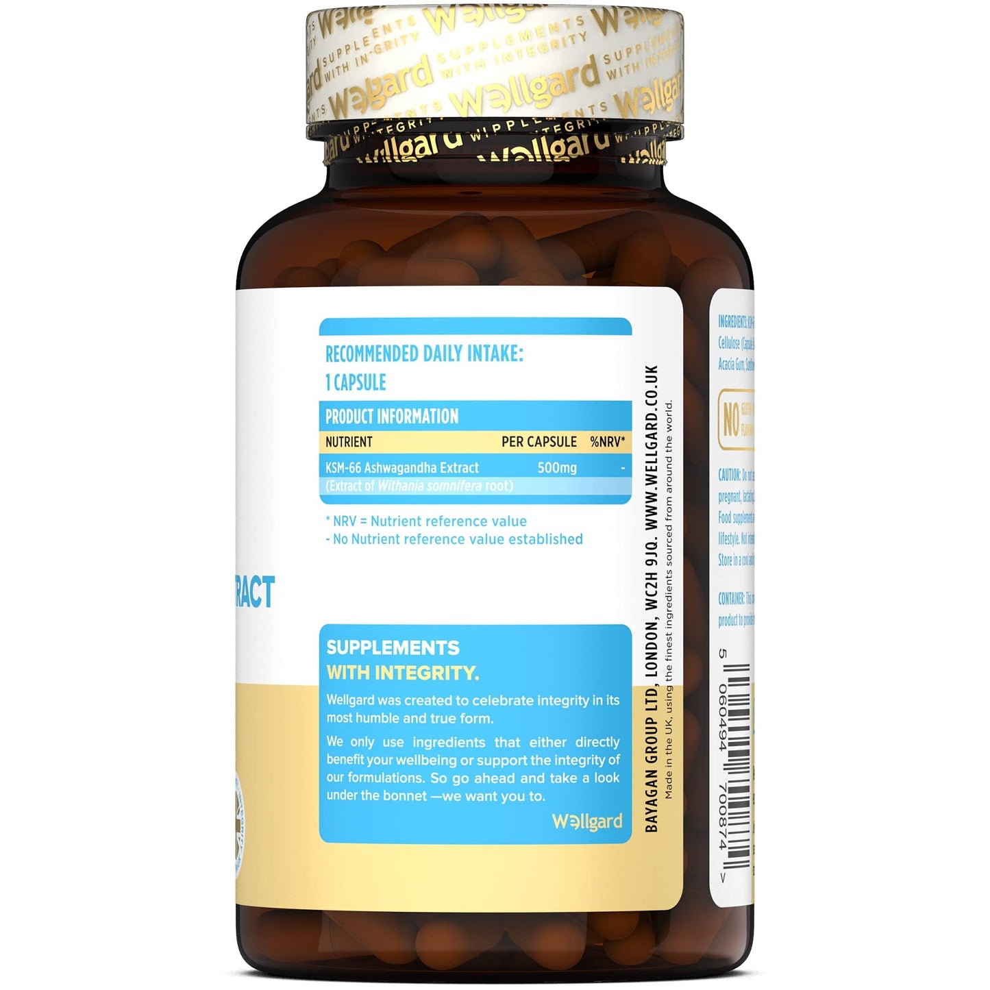 Wellgard Vegan Ashwagandha KSM-66 with 5% Withanolides - High Strength KSM-66 Ashwagandha, Full-Spectrum Root Powder, Free from Magnesium Stearate & Silicon Dioxide, Made in UK