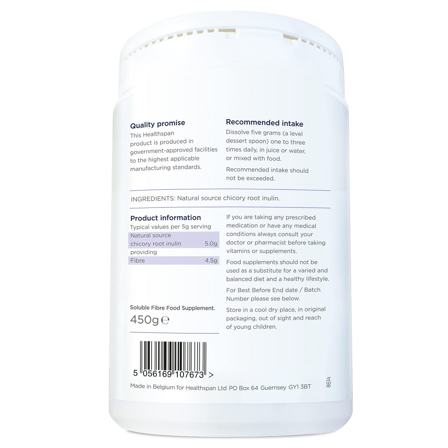 Healthspan Easyfibre Inulin (450g) | A Natural Way to Keep Your Digestive System Functioning Healthily | Increase Fibre Intake | Made from 100% Chicory Root | Vegan
