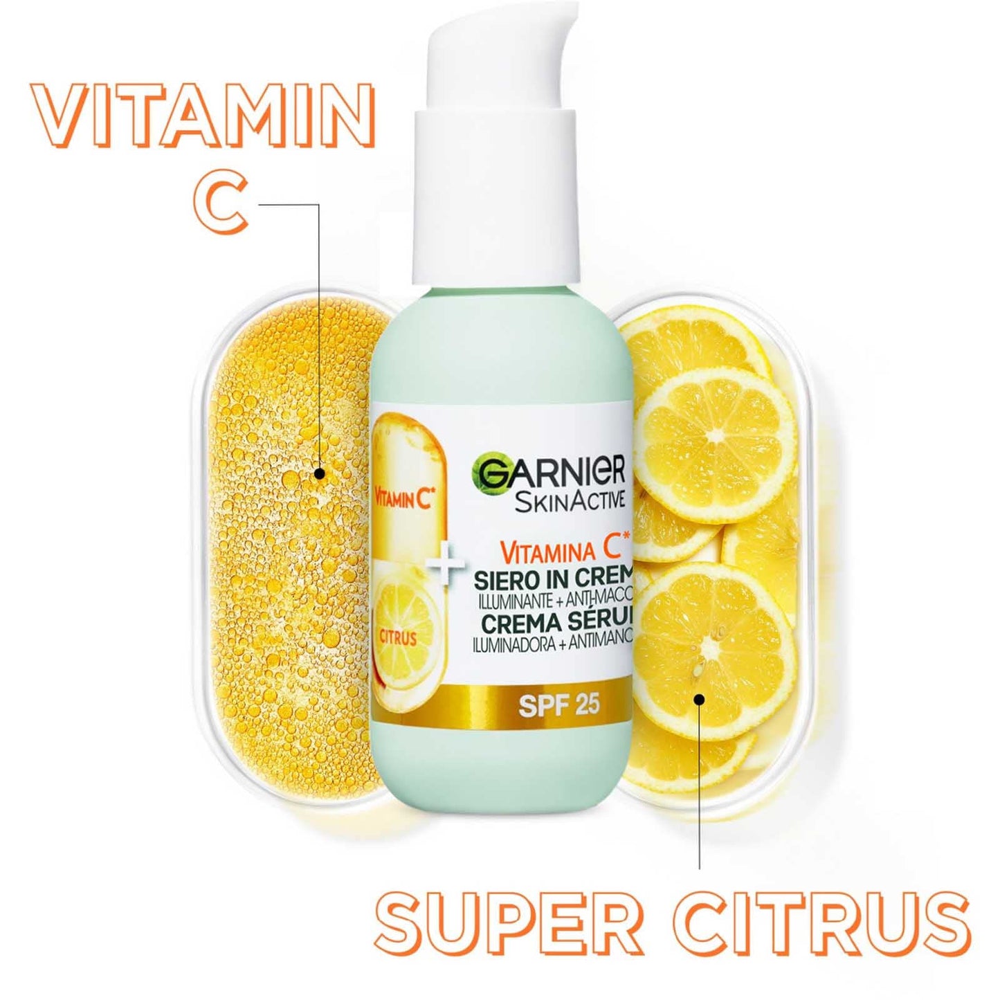 Garnier SkinActive Vitamin C Face Serum in Cream 2in1 Illuminating and Anti-Blemish SPF 25 for Dull Uneven Skin Formula with Vitamin C and Citrus Extract - 3 Bottles of 50ml