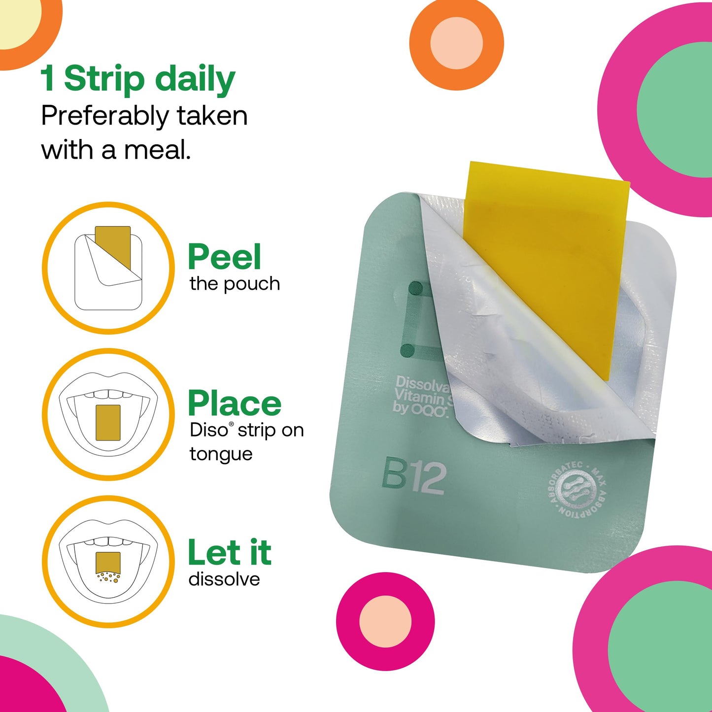 OQO Diso Bundle of Vitamin B12 + M-VIT - 60 Oral Dissolvable Vitamin Strips Supplement with Folic Acid & Multivitamins with Ashwagandha to Boost Immune System, Reduce Stress & All Round Health